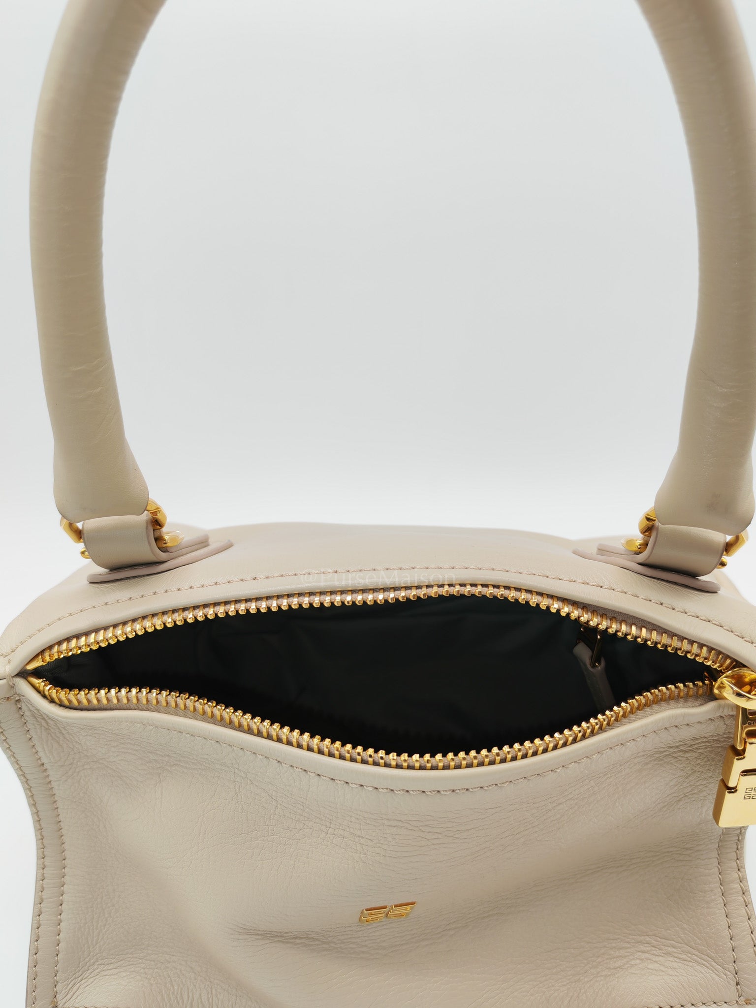 Pandora Bag Small in Beige Calfskin Leather & Gold Hardware
