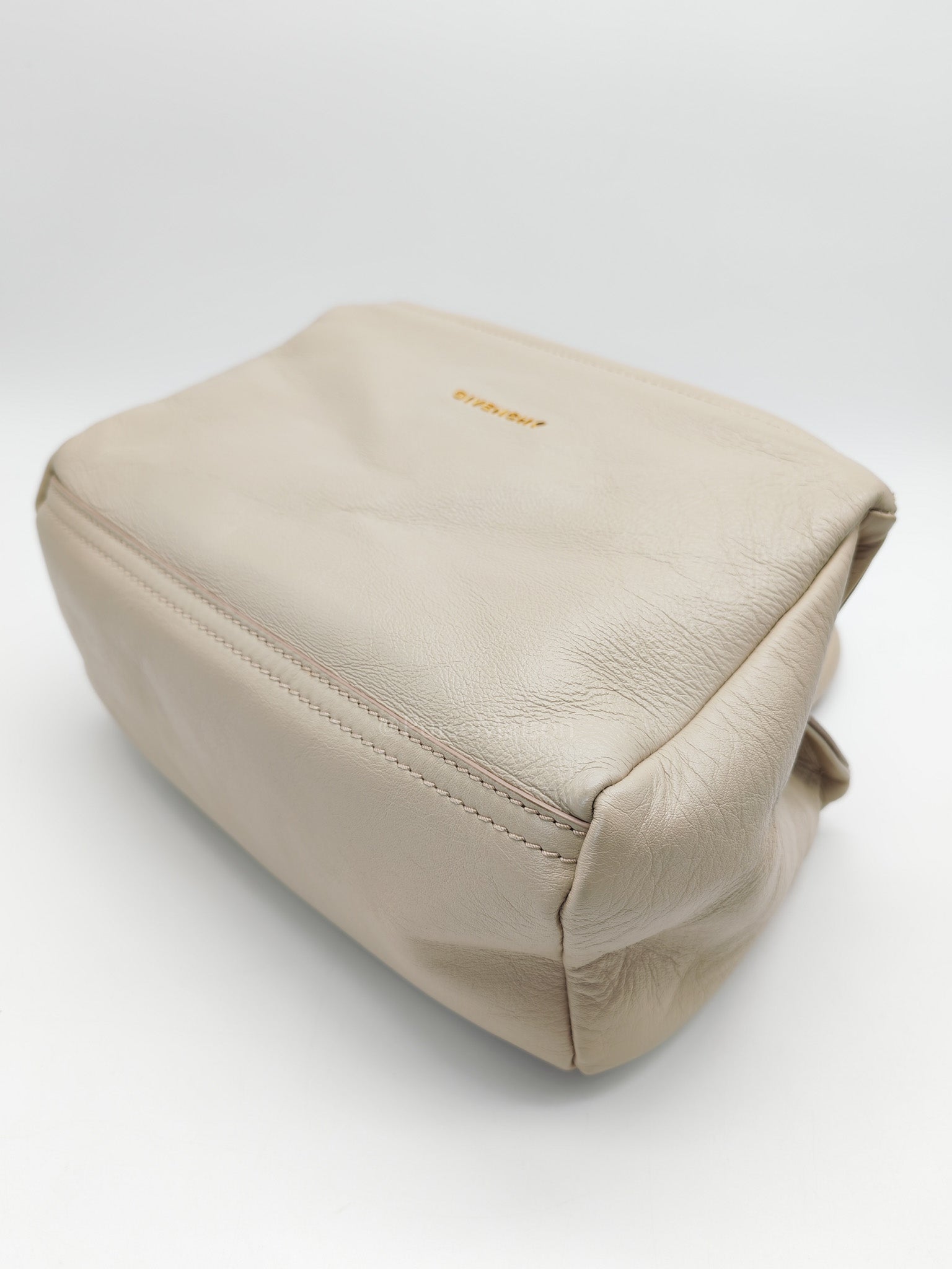Pandora Bag Small in Beige Calfskin Leather & Gold Hardware
