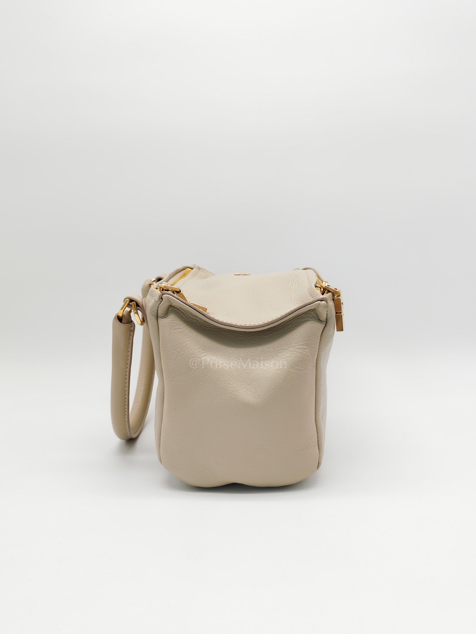 Pandora Bag Small in Beige Calfskin Leather & Gold Hardware