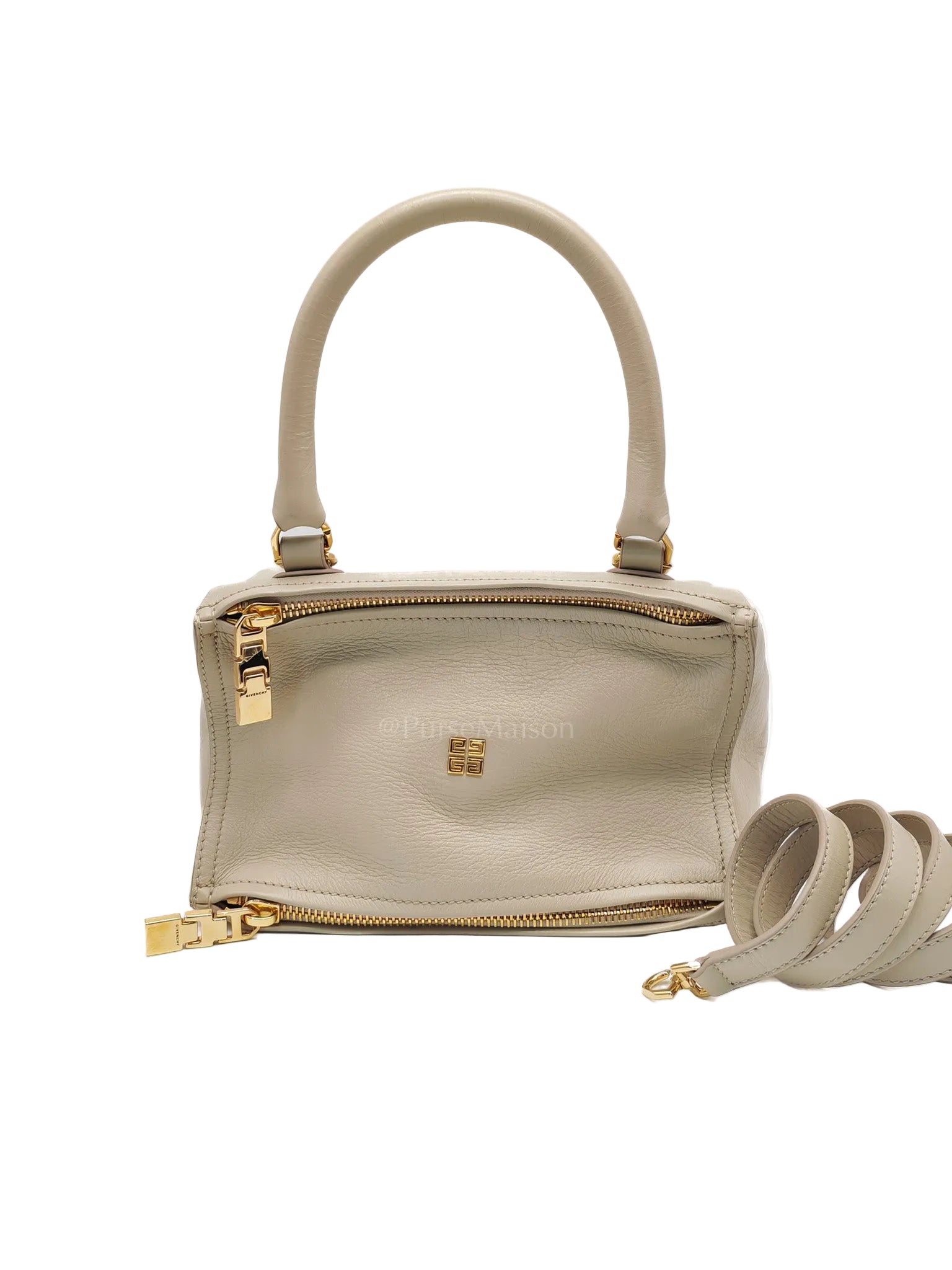 Pandora Bag Small in Beige Calfskin Leather & Gold Hardware