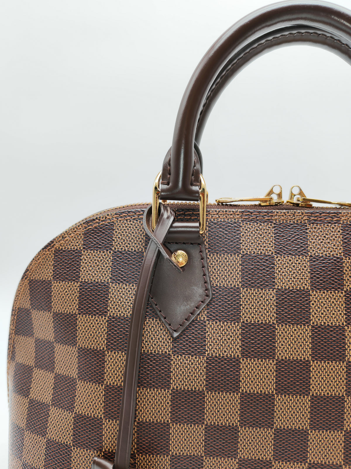 Louis Vuitton Alma PM in Damier Ebene Canvas and Gold Hardware (Datecode: AR2260) | Purse Maison Luxury Bags Shop