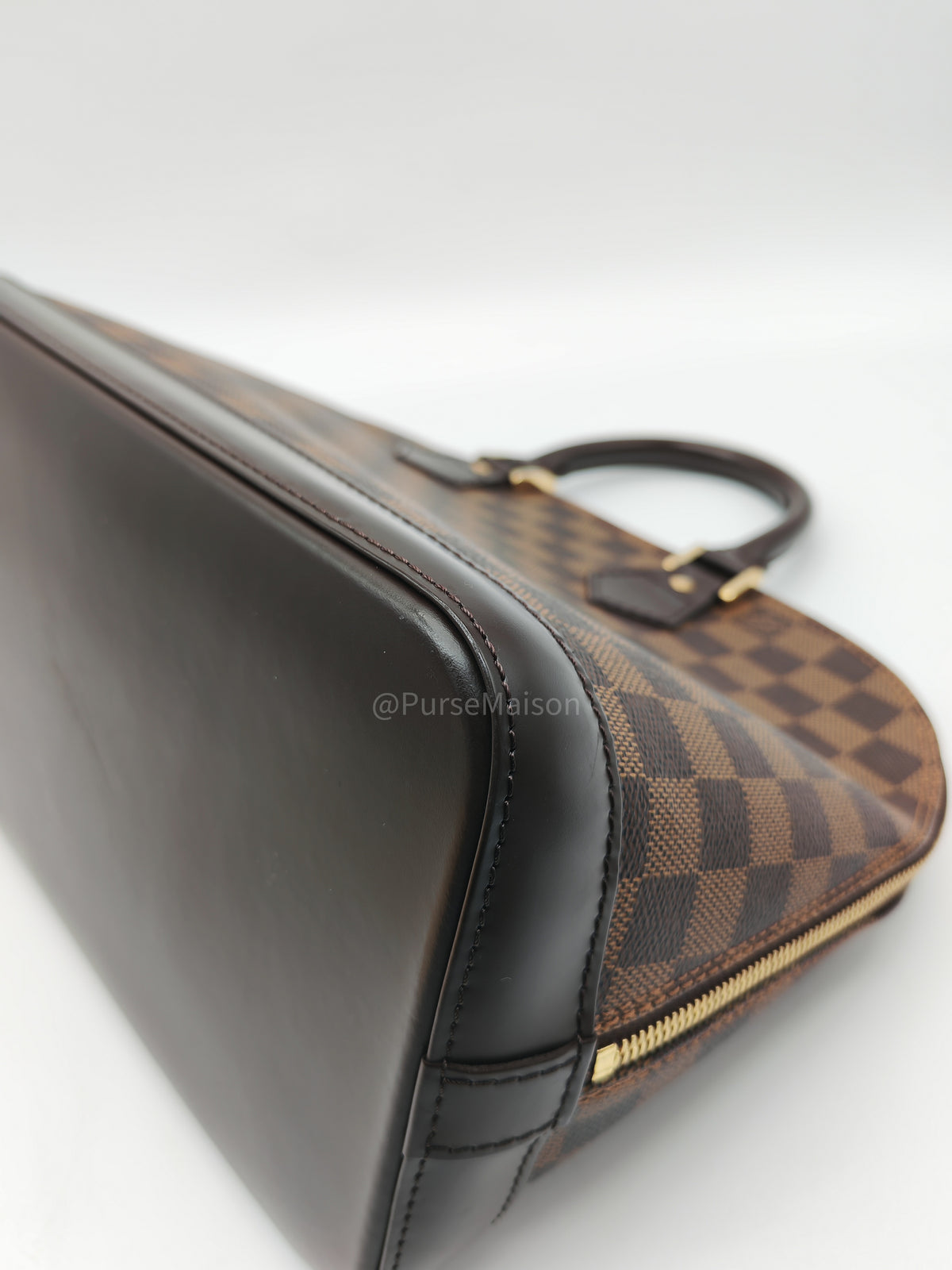 Louis Vuitton Alma PM in Damier Ebene Canvas and Gold Hardware (Datecode: FL0025) | Purse Maison Luxury Bags Shop