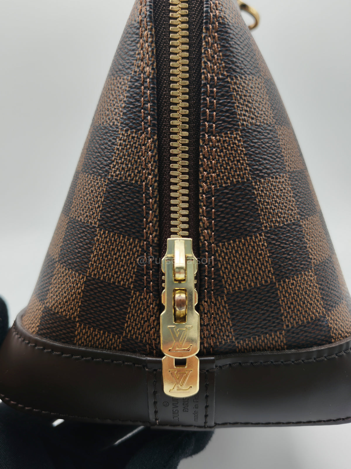 Louis Vuitton Alma PM in Damier Ebene Canvas and Gold Hardware (Datecode: FL0025) | Purse Maison Luxury Bags Shop