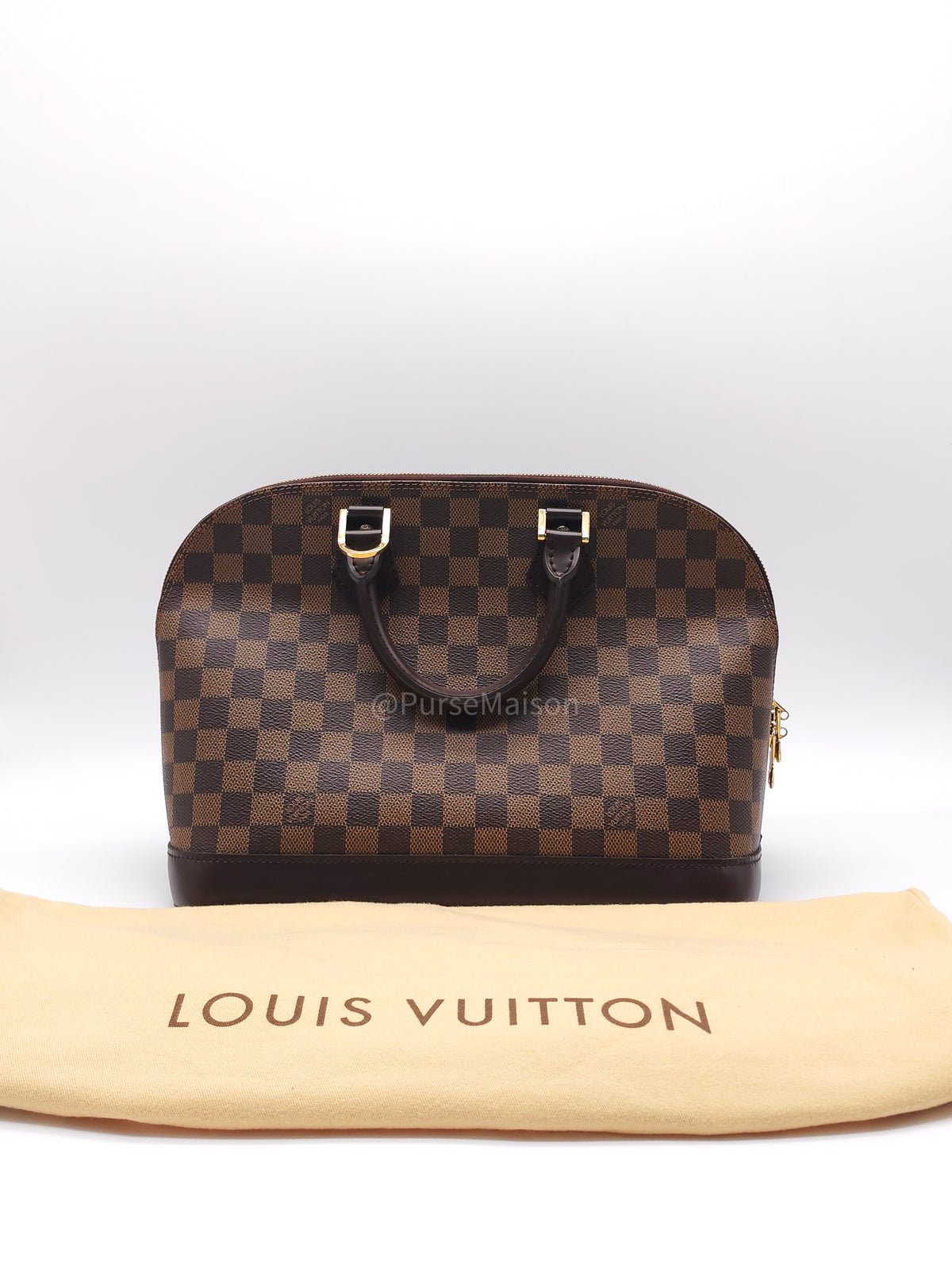 Louis Vuitton Alma PM in Damier Ebene Canvas and Gold Hardware (Datecode: FL0025) | Purse Maison Luxury Bags Shop