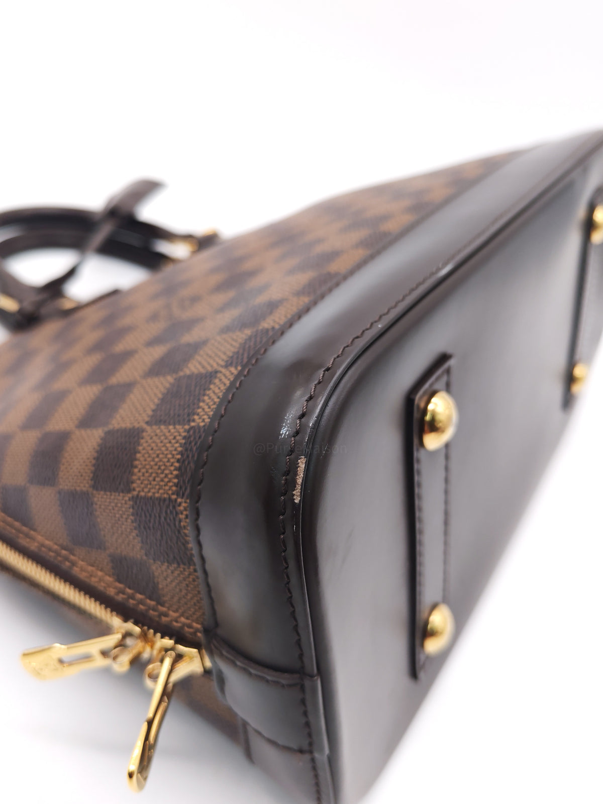 Louis Vuitton Alma PM in Damier Ebene Canvas and Gold Hardware (Datecode: FL3170) | Purse Maison Luxury Bags Shop