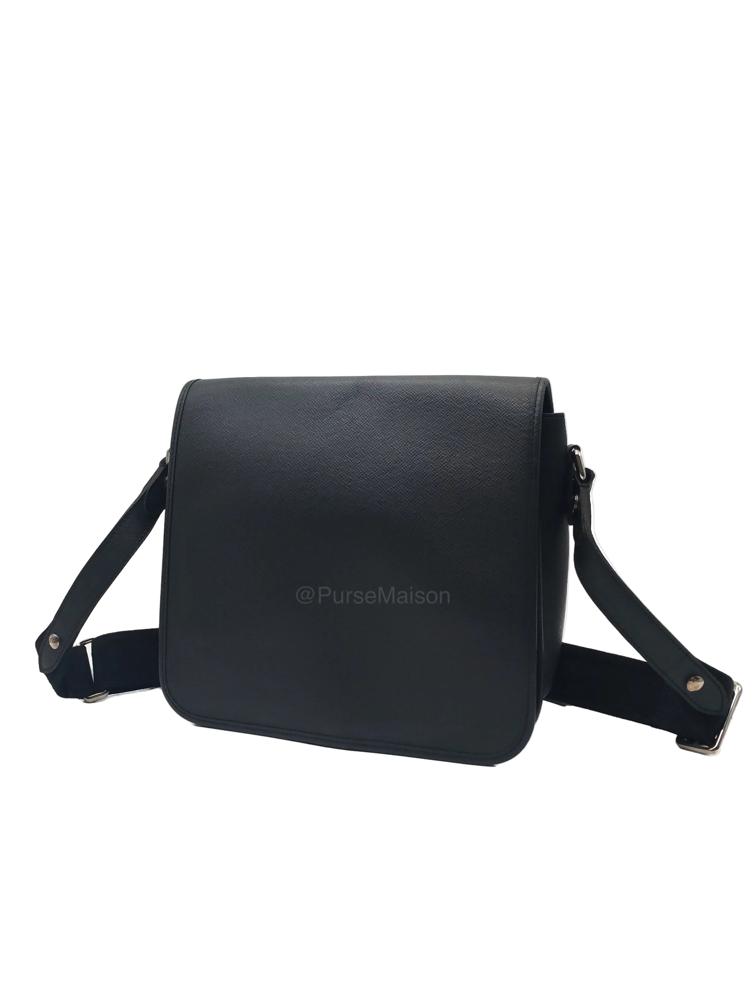 Louis Vuitton Andrei Messenger Bag in Black Taiga Leather and Silver Hardware (Datecode: BA2008) | Purse Maison Luxury Bags Shop