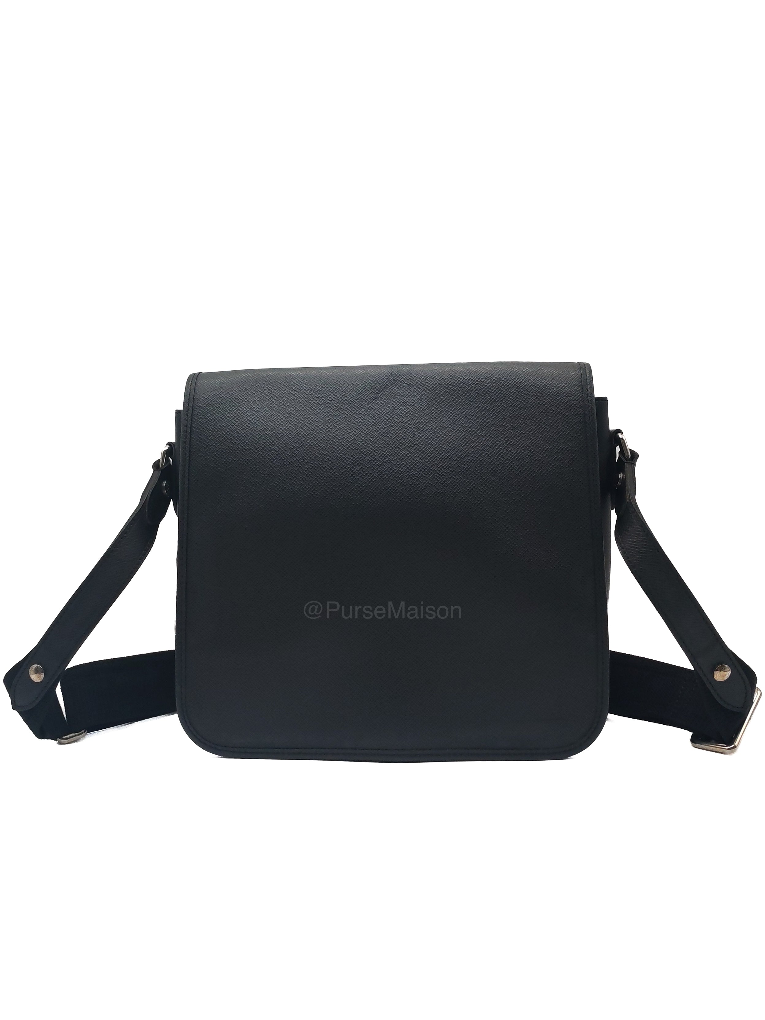 Louis Vuitton Andrei Messenger Bag in Black Taiga Leather and Silver Hardware (Datecode: BA2008) | Purse Maison Luxury Bags Shop
