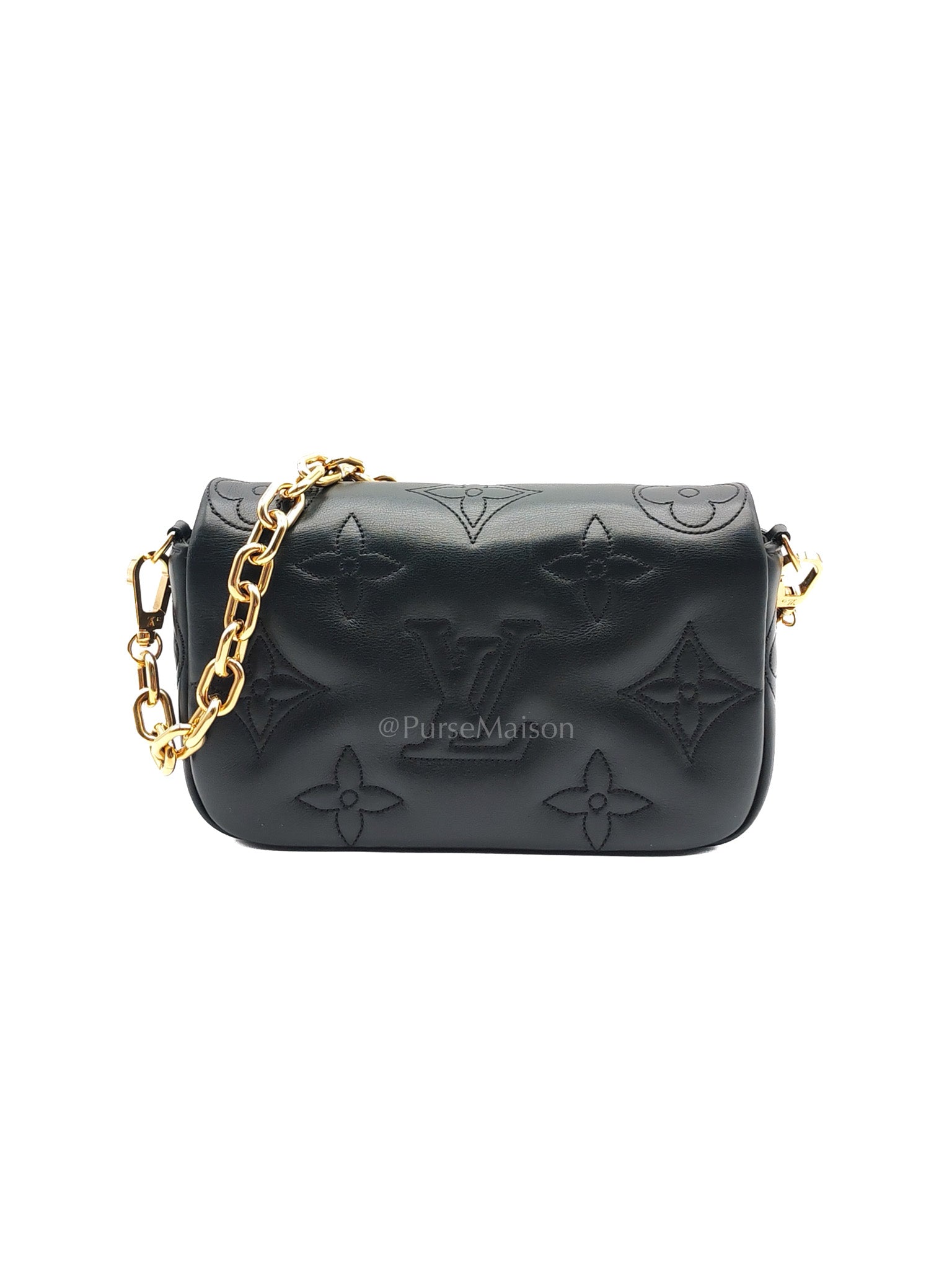 Louis Vuitton Bubblegram Wallet on Strap in Black Quilted Calfskin Leather and Gold Hardware Microchip | Purse Maison Luxury Bags Shop