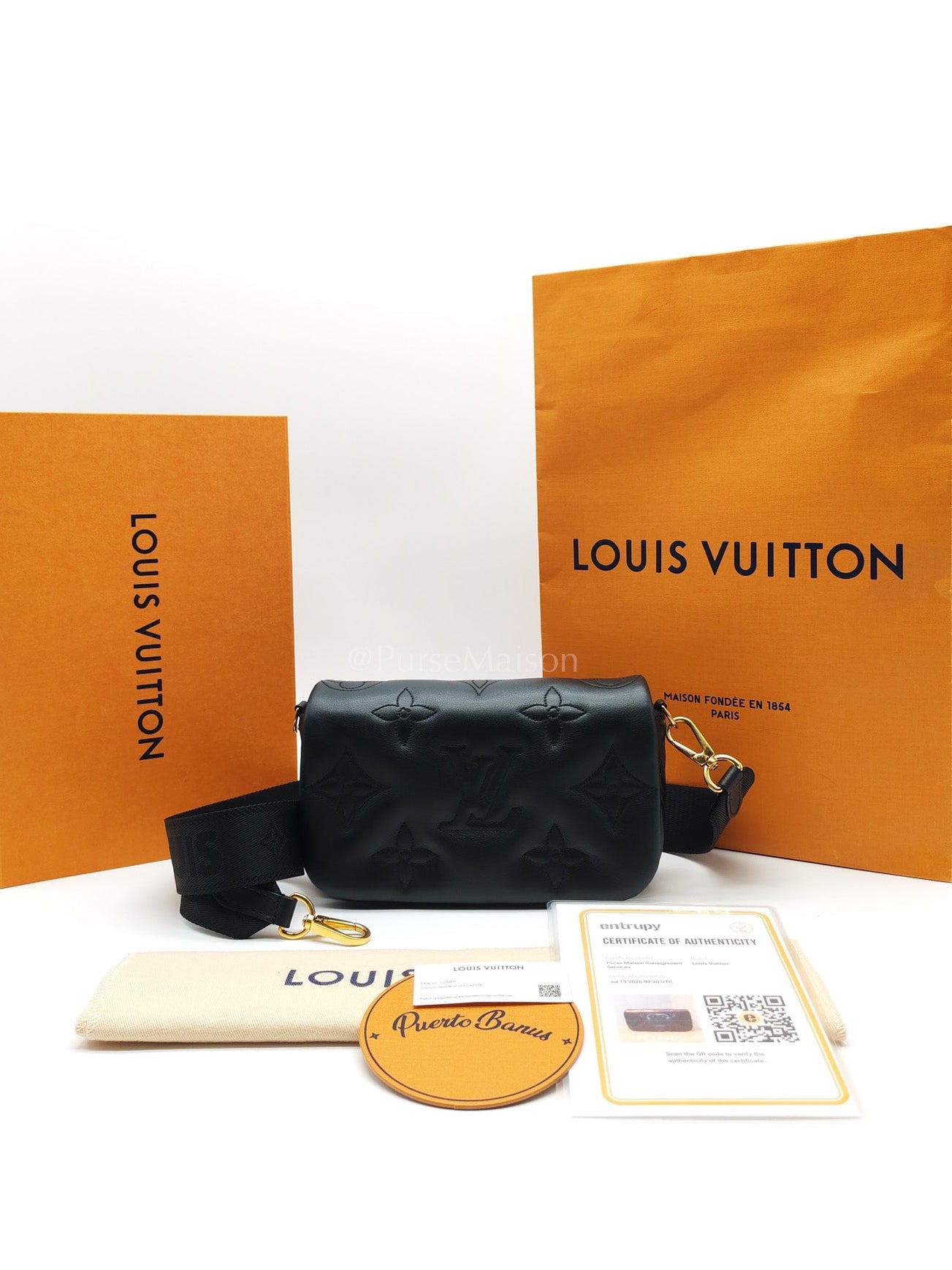 Louis Vuitton Bubblegram Wallet on Strap in Black Quilted Calfskin Leather and Gold Hardware Microchip | Purse Maison Luxury Bags Shop