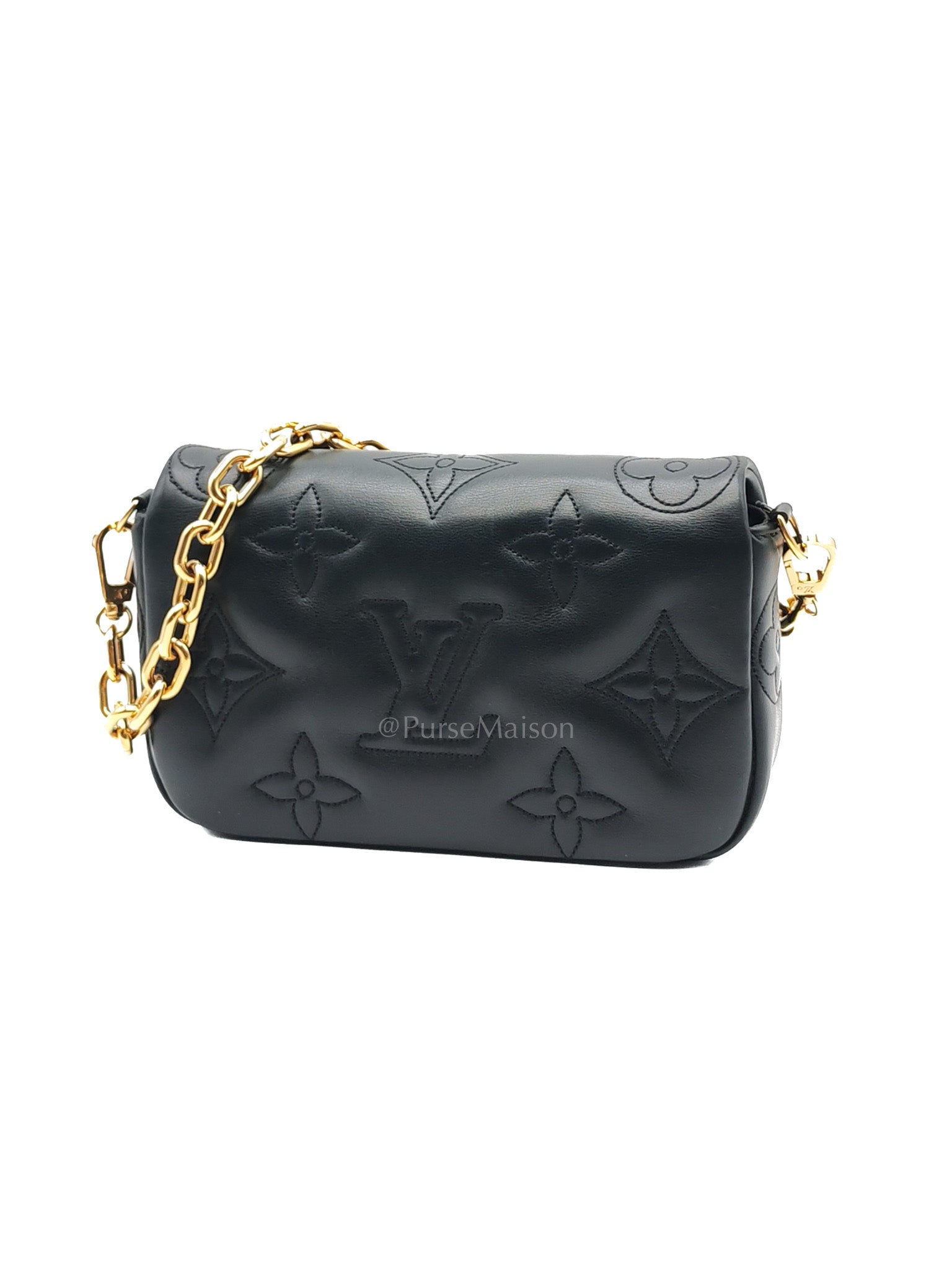 Louis Vuitton Bubblegram Wallet on Strap in Black Quilted Calfskin Leather and Gold Hardware Microchip | Purse Maison Luxury Bags Shop