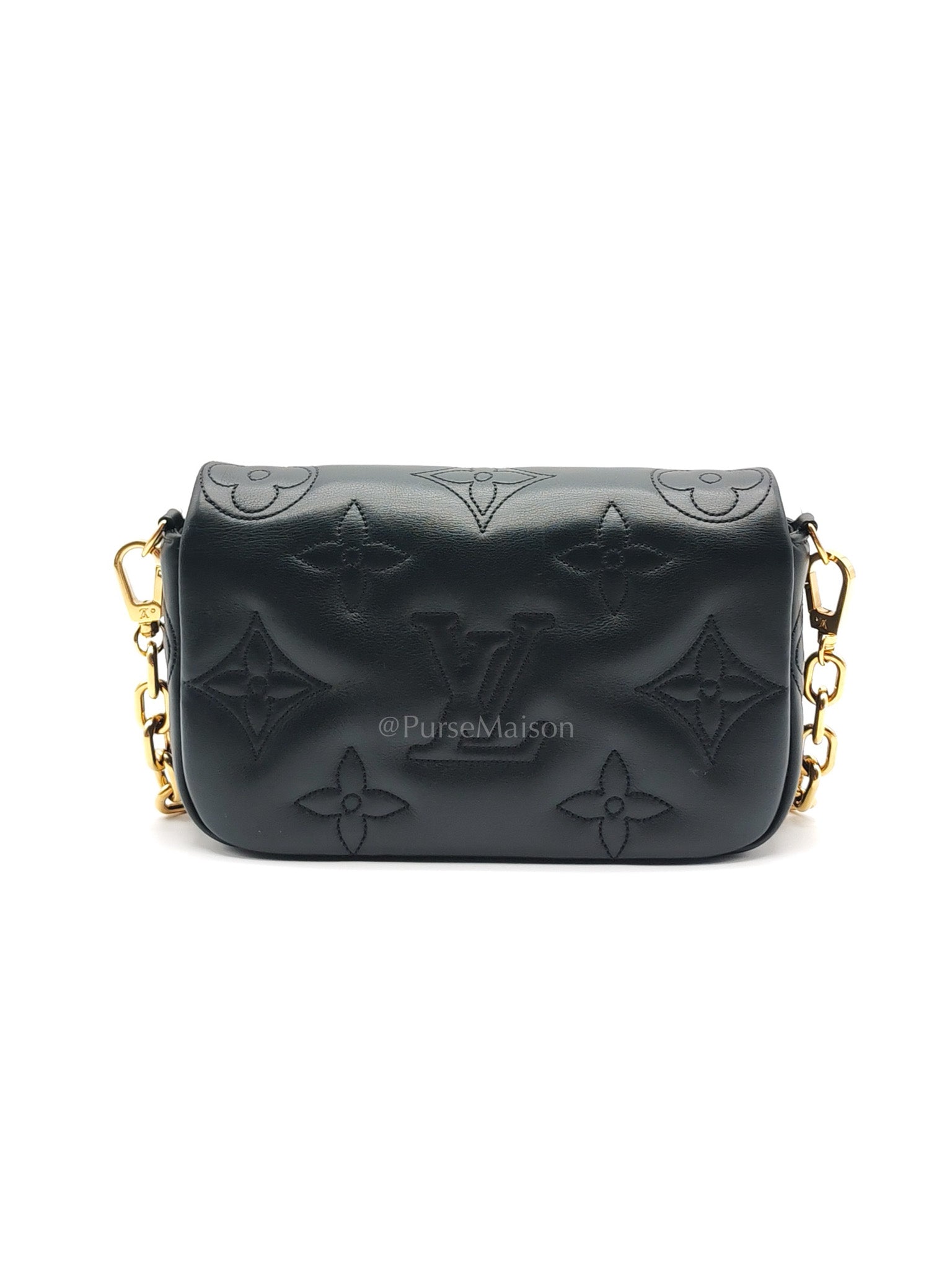 Louis Vuitton Bubblegram Wallet on Strap in Black Quilted Calfskin Leather and Gold Hardware Microchip | Purse Maison Luxury Bags Shop