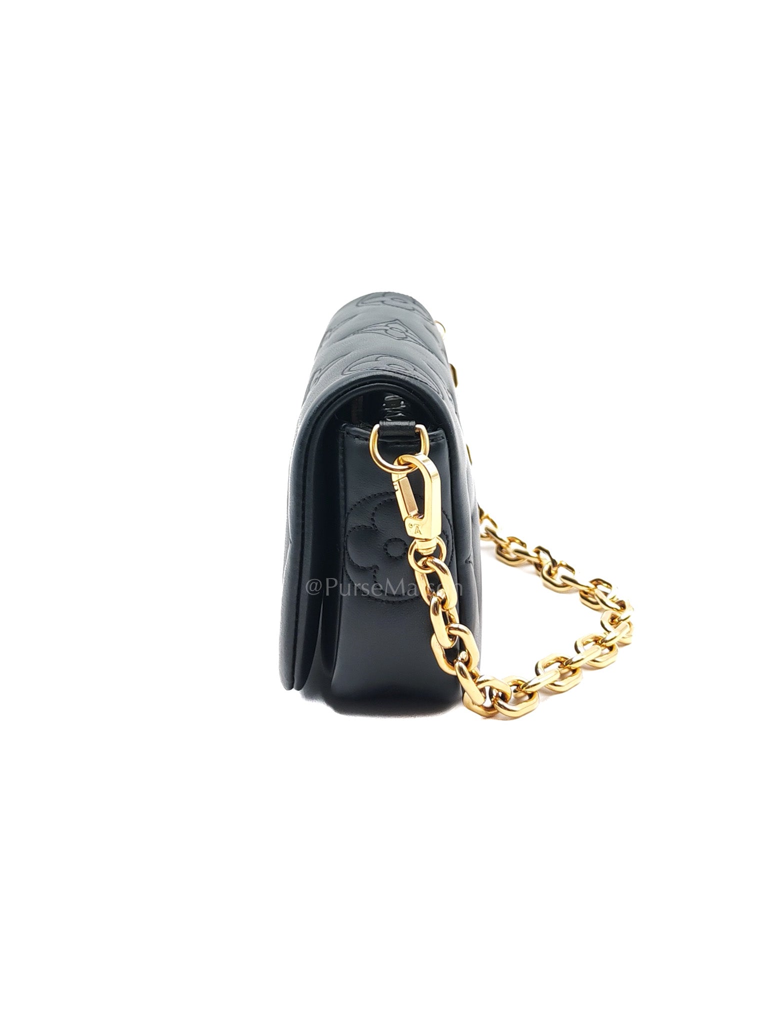 Louis Vuitton Bubblegram Wallet on Strap in Black Quilted Calfskin Leather and Gold Hardware Microchip | Purse Maison Luxury Bags Shop
