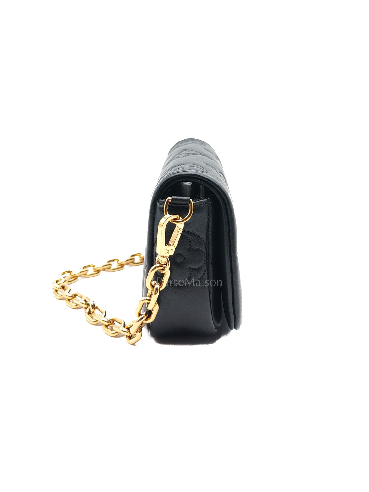Louis Vuitton Bubblegram Wallet on Strap in Black Quilted Calfskin Leather and Gold Hardware Microchip | Purse Maison Luxury Bags Shop
