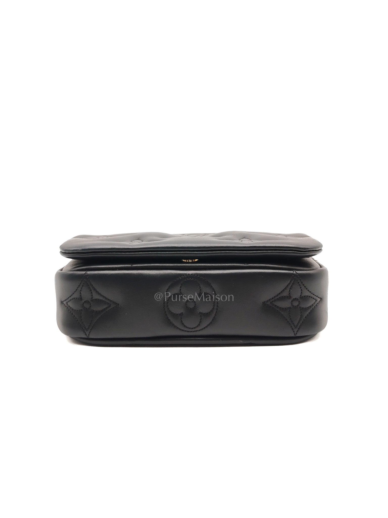 Louis Vuitton Bubblegram Wallet on Strap in Black Quilted Calfskin Leather and Gold Hardware Microchip | Purse Maison Luxury Bags Shop