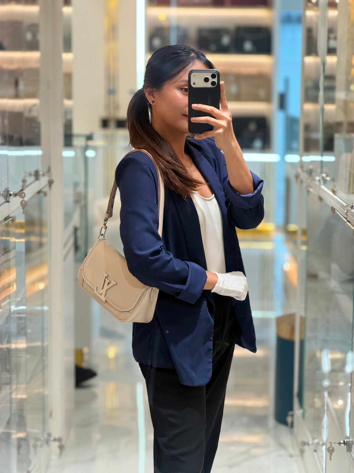 Louis Vuitton Buci Crossbody Bag in Off-White Beige Epi Leather and Silver Hardware Microchip | Purse Maison Luxury Bags Shop