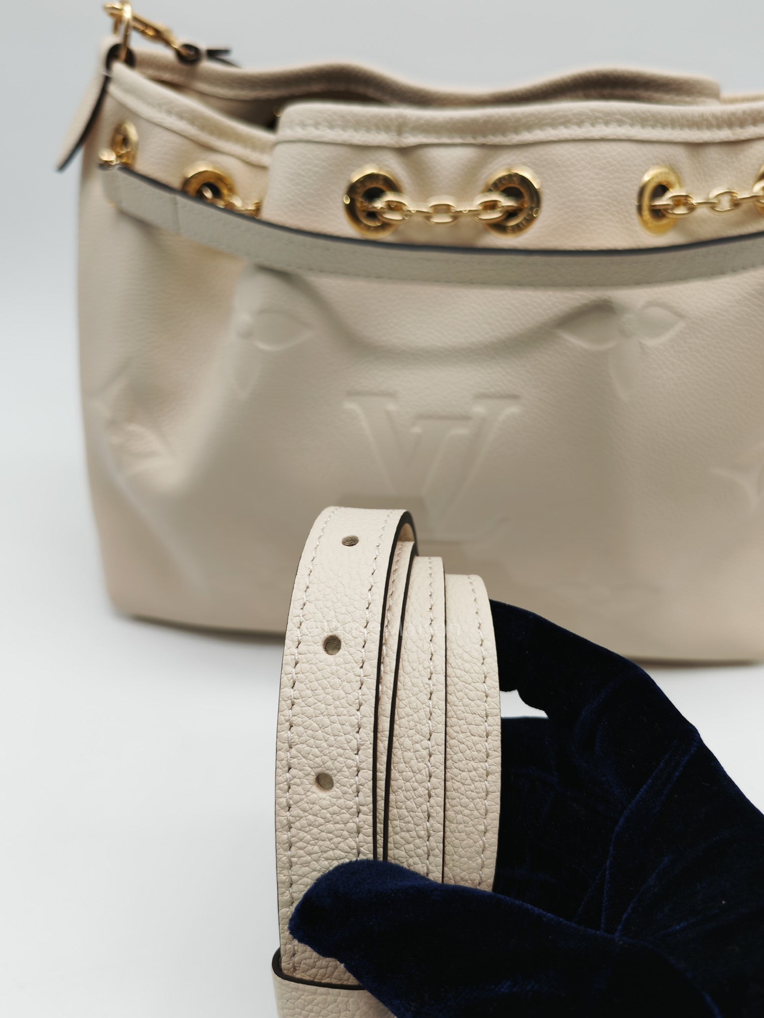 Louis Vuitton Bundle Bag in Cream Monogram Empreinte Giant and Gold Hardware Microchip | Purse Maison Luxury Bags Shop
