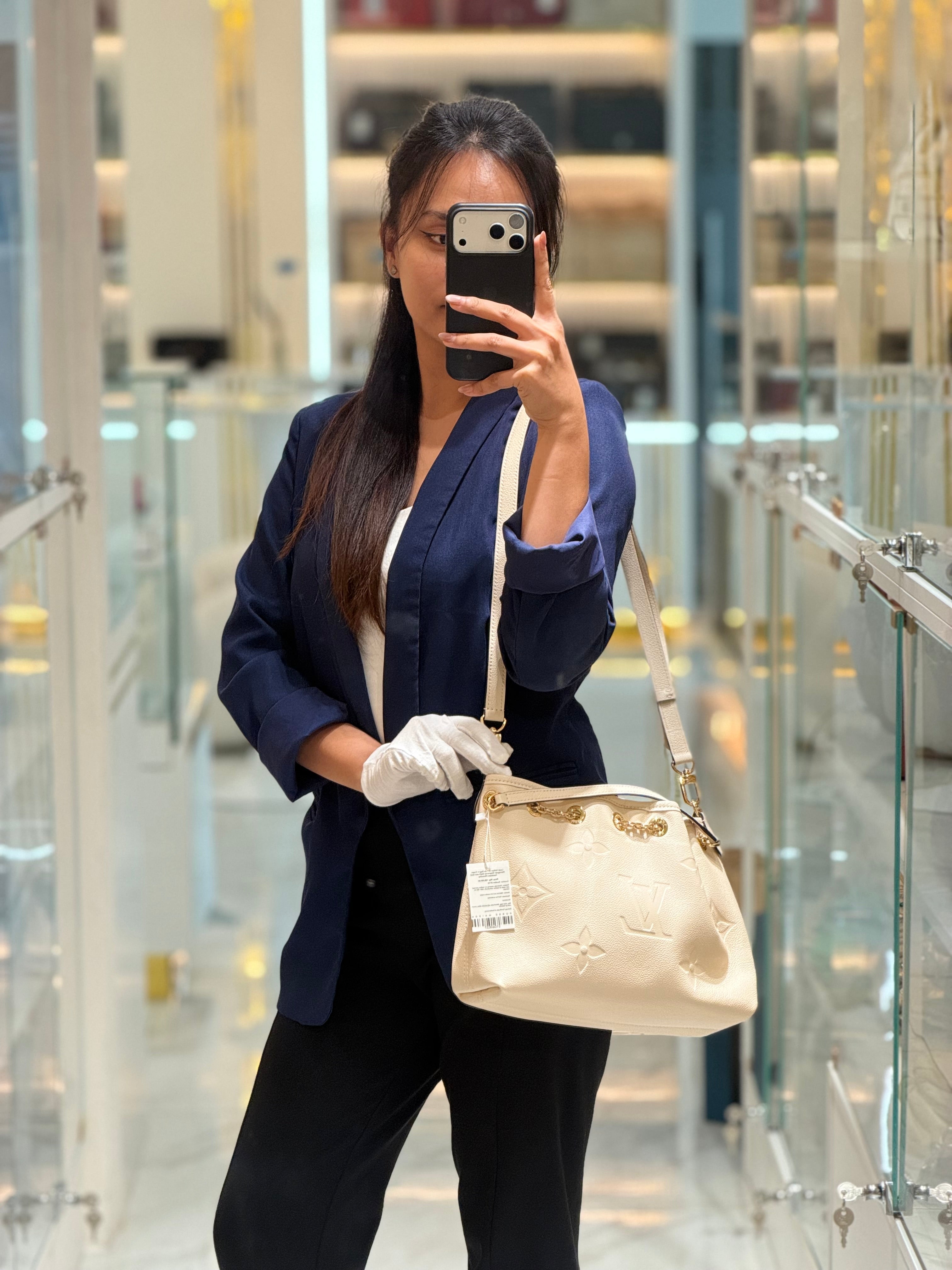 Louis Vuitton Bundle Bag in Cream Monogram Empreinte Giant and Gold Hardware Microchip | Purse Maison Luxury Bags Shop