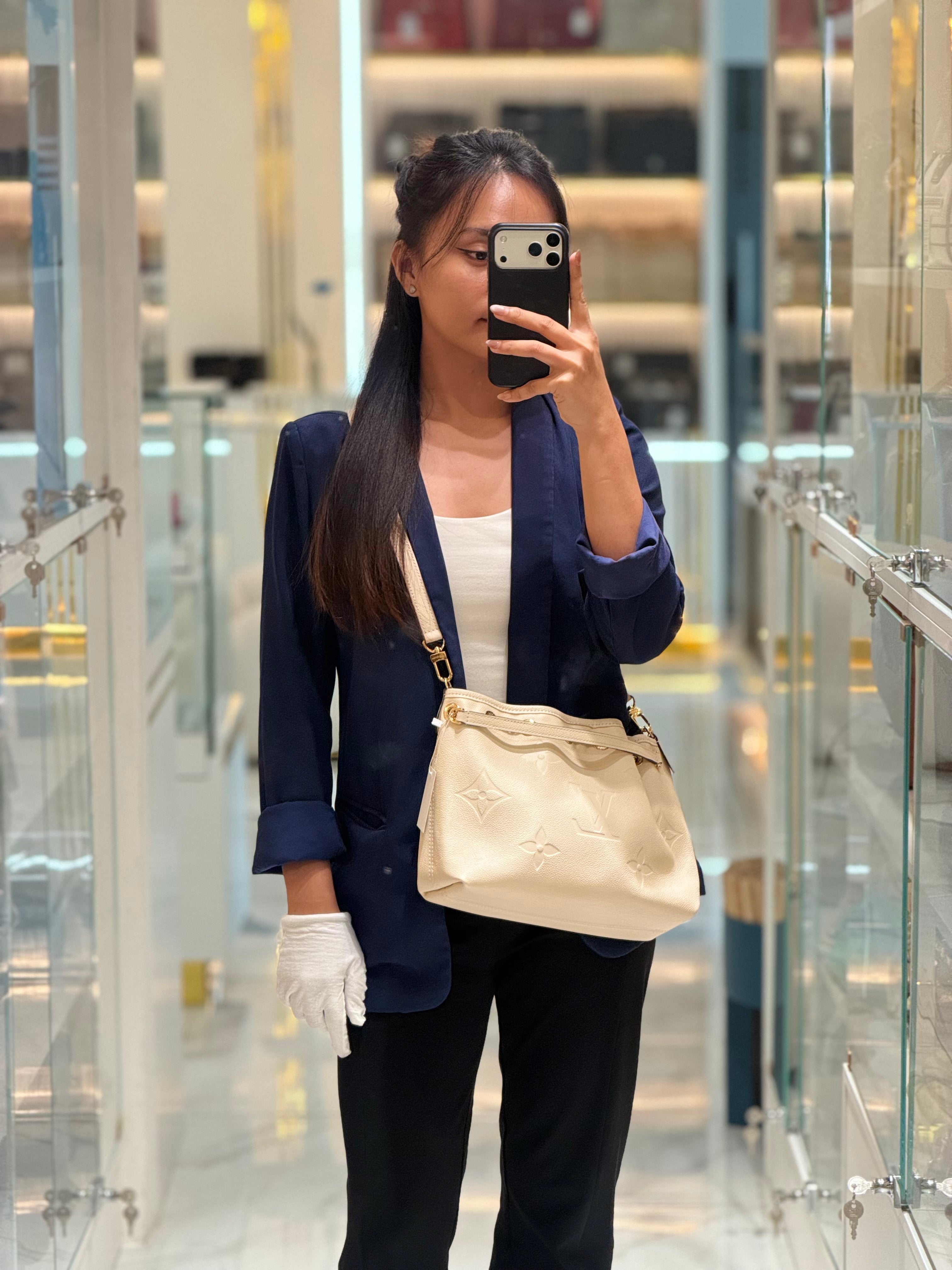 Louis Vuitton Bundle Bag in Cream Monogram Empreinte Giant and Gold Hardware Microchip | Purse Maison Luxury Bags Shop