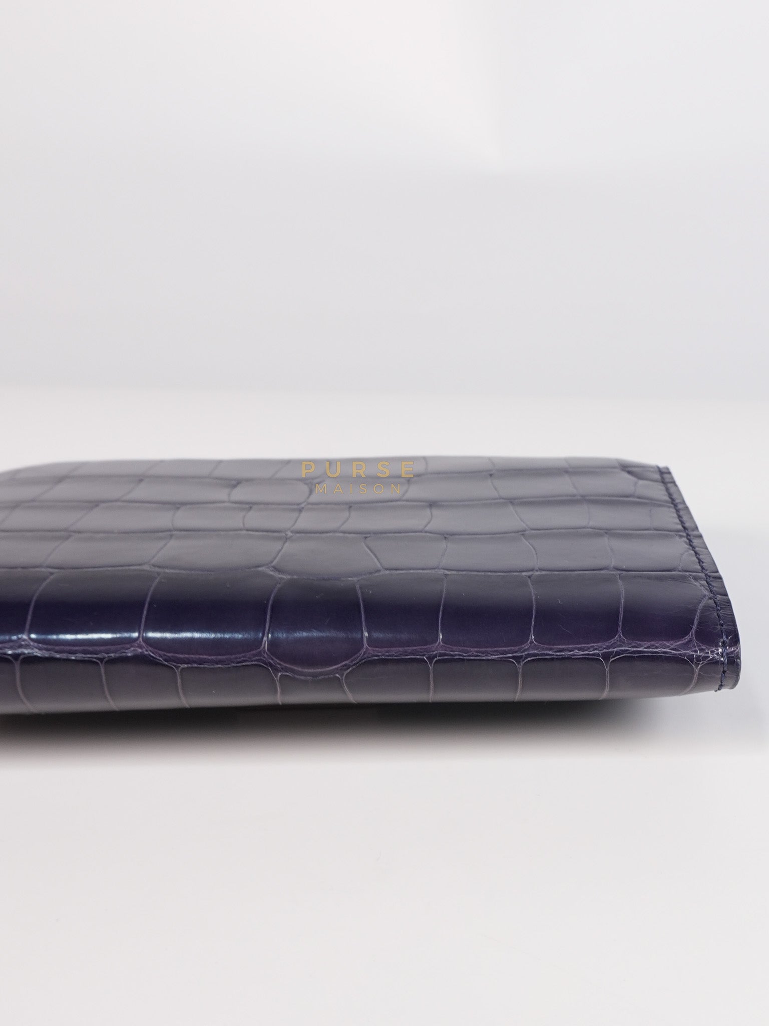 Capuccines in Violet Crocodile Leather Compact Wallet | Purse Maison Luxury Bags Shop