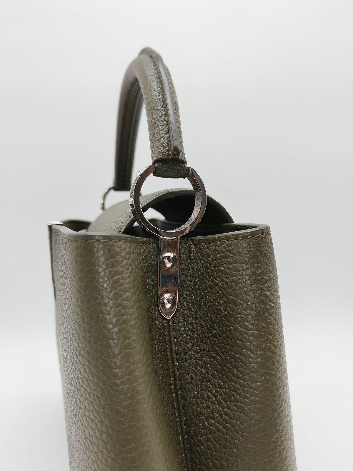 Louis Vuitton Capucines BB in Khaki Green Taurillon Leather and Silver Hardware Microchip | Purse Maison Luxury Bags Shop