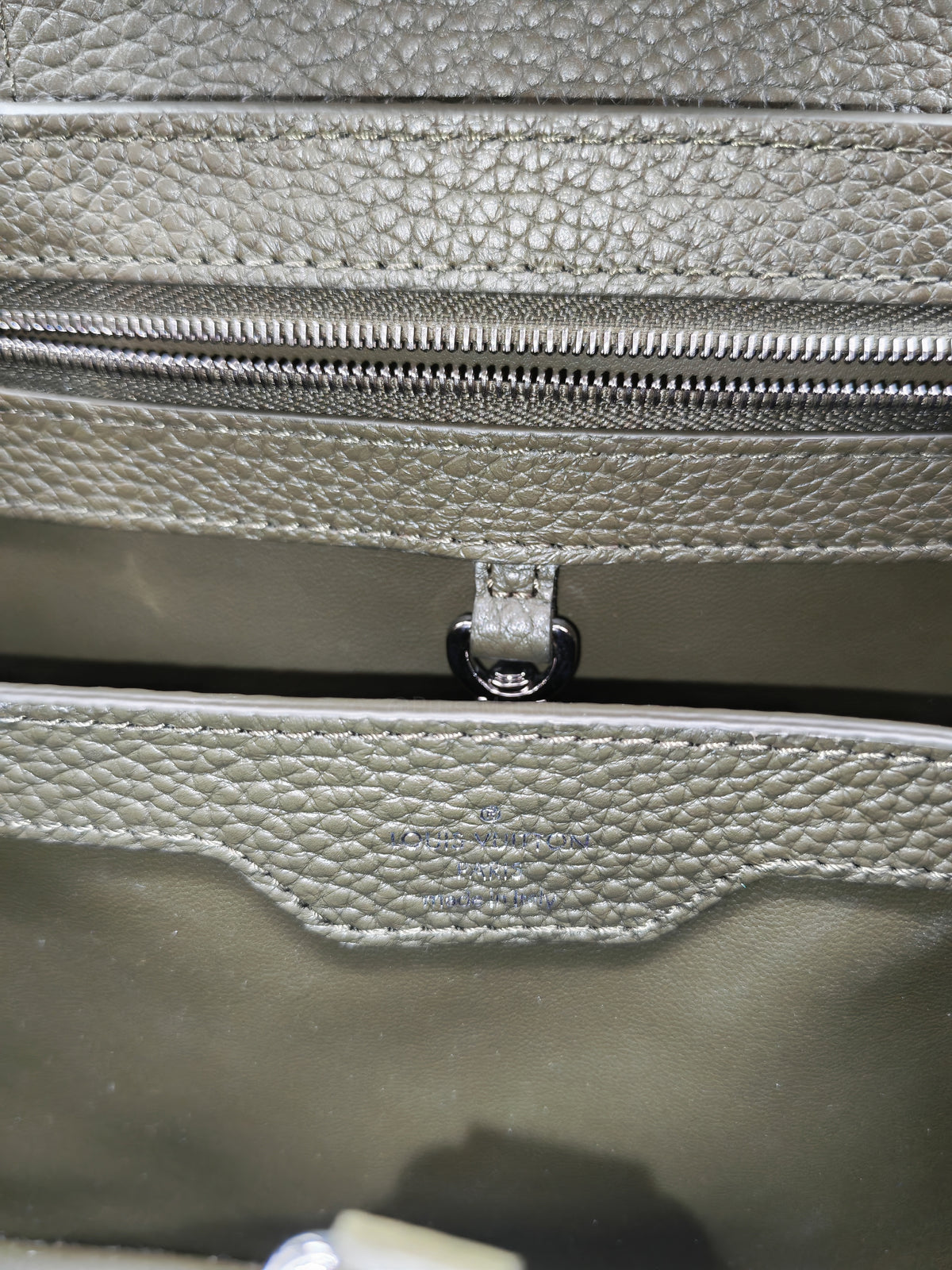 Louis Vuitton Capucines BB in Khaki Green Taurillon Leather and Silver Hardware Microchip | Purse Maison Luxury Bags Shop