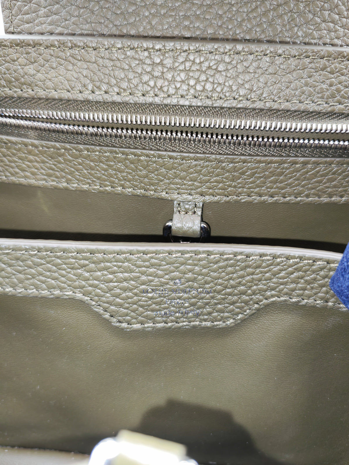 Louis Vuitton Capucines BB in Khaki Green Taurillon Leather and Silver Hardware Microchip | Purse Maison Luxury Bags Shop