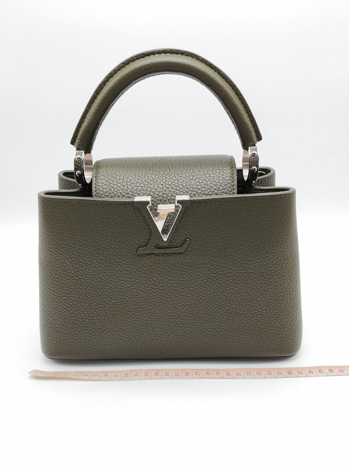 Louis Vuitton Capucines BB in Khaki Green Taurillon Leather and Silver Hardware Microchip | Purse Maison Luxury Bags Shop