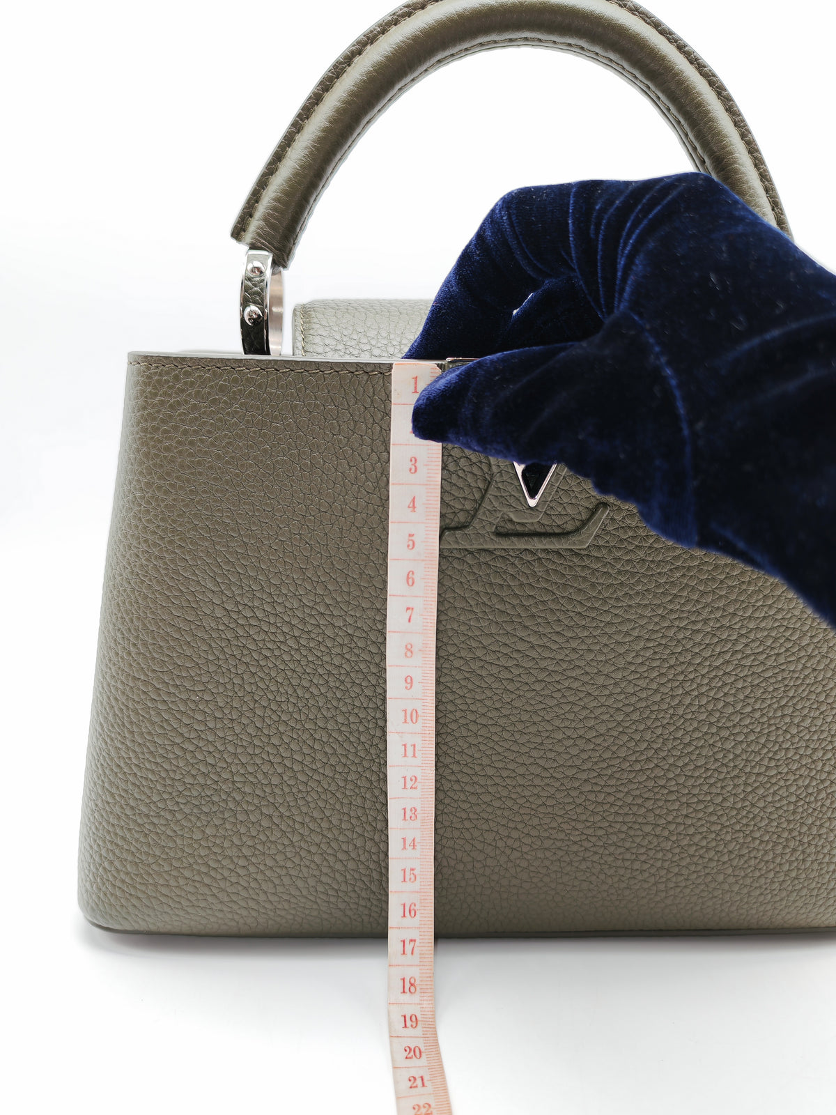 Louis Vuitton Capucines BB in Khaki Green Taurillon Leather and Silver Hardware Microchip | Purse Maison Luxury Bags Shop