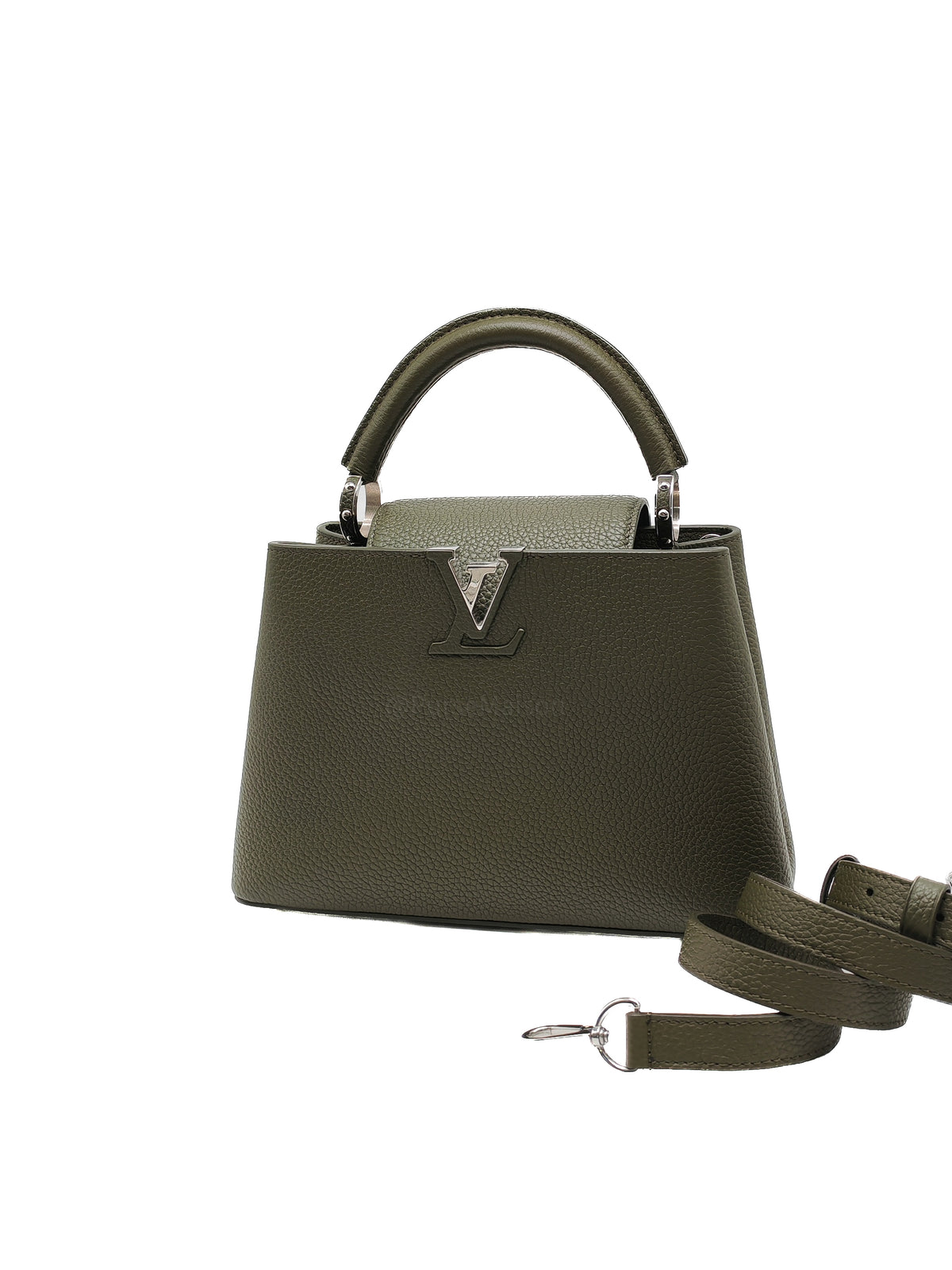 Louis Vuitton Capucines BB in Khaki Green Taurillon Leather and Silver Hardware Microchip | Purse Maison Luxury Bags Shop