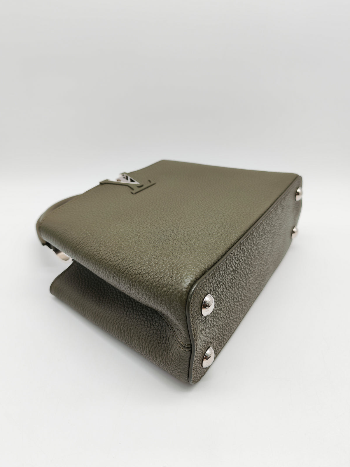 Louis Vuitton Capucines BB in Khaki Green Taurillon Leather and Silver Hardware Microchip | Purse Maison Luxury Bags Shop