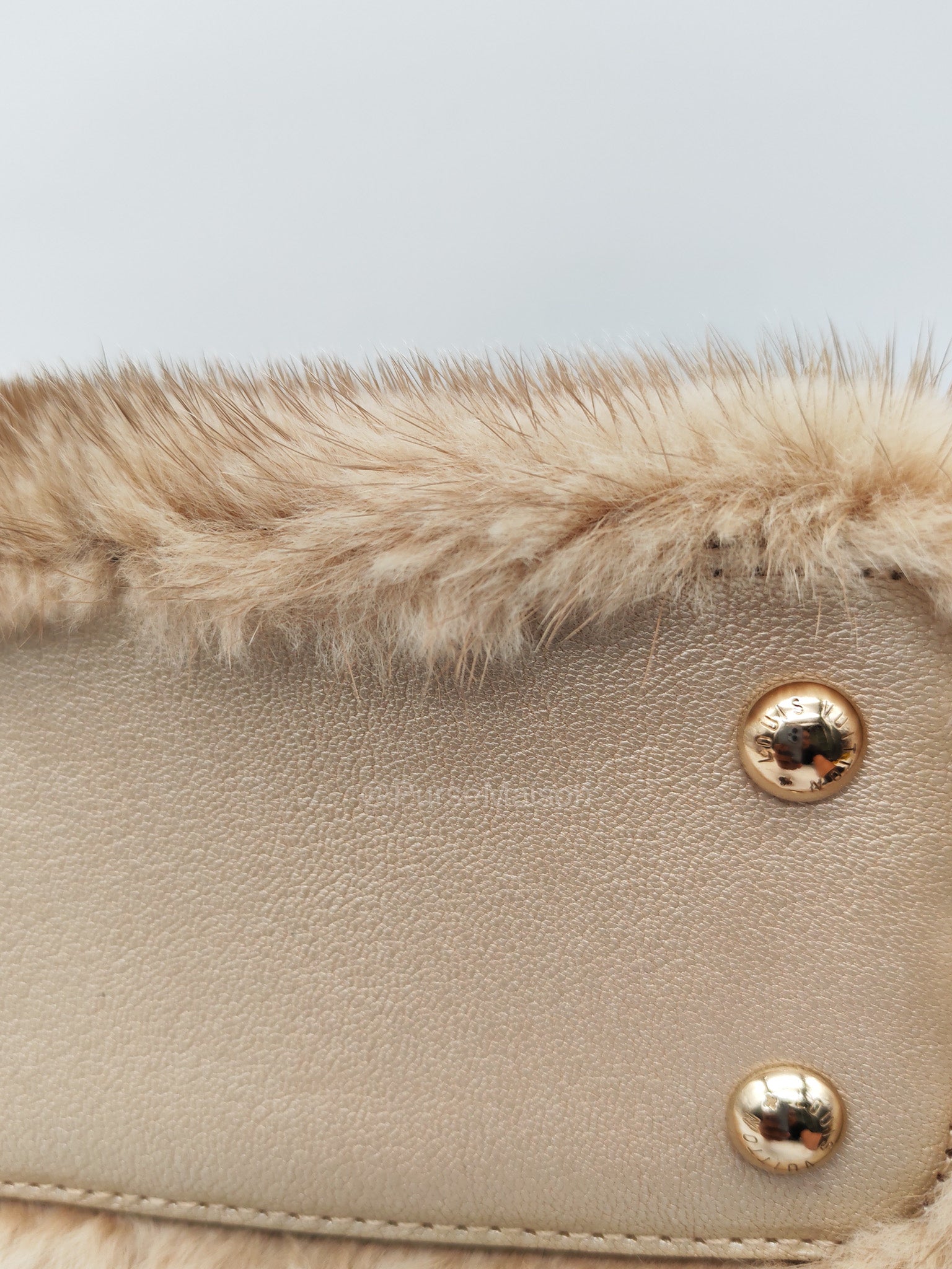 Louis Vuitton Capucines Handbag in Metallic Gold Goatskin Leather & Mink Fur (Microchip) | Purse Maison Luxury Bags Shop