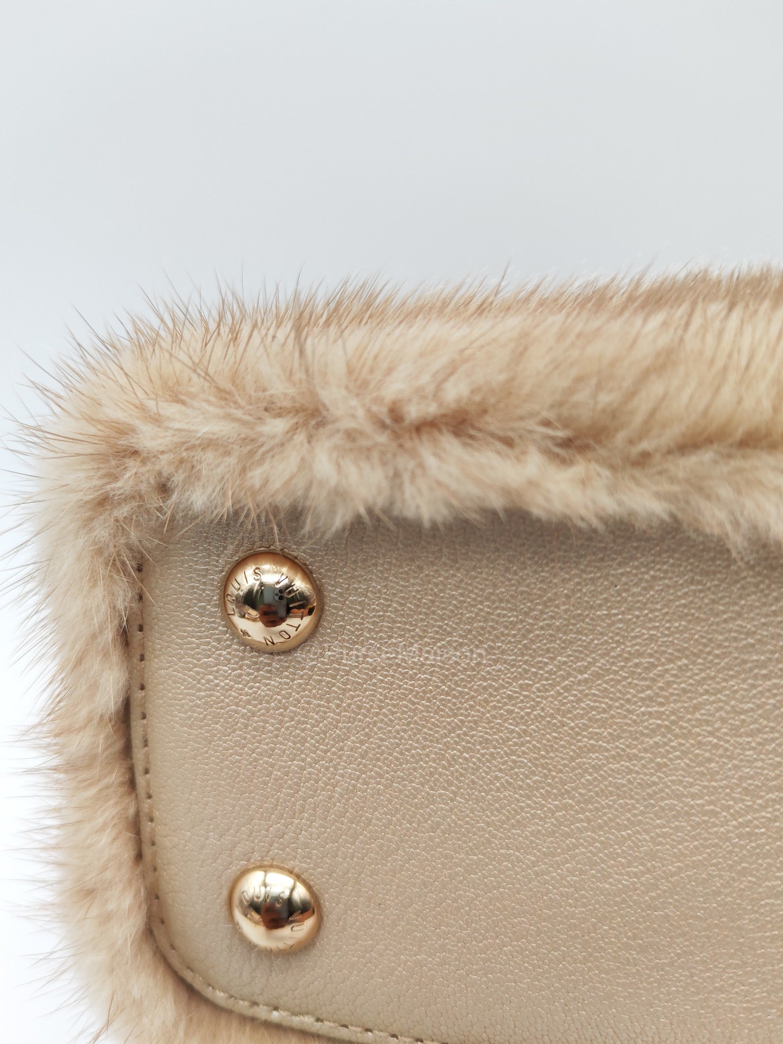 Louis Vuitton Capucines Handbag in Metallic Gold Goatskin Leather & Mink Fur (Microchip) | Purse Maison Luxury Bags Shop