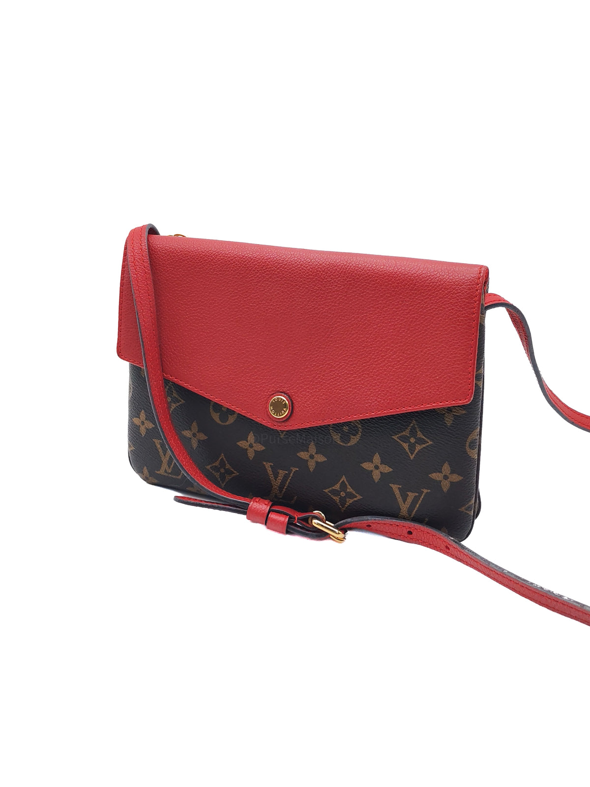 Louis Vuitton Cerise Twice Pochette Bag in Red Leather with Monogram Canvas (Date Code: AR4125) | Purse Maison Luxury Bags Shop