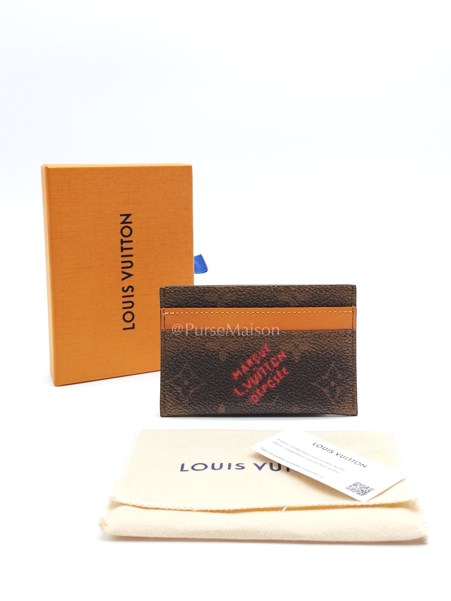 Louis Vuitton Double Card Holder in Red Graffiti Style Logo Monogram Dust Canvas | Purse Maison Luxury Bags Shop