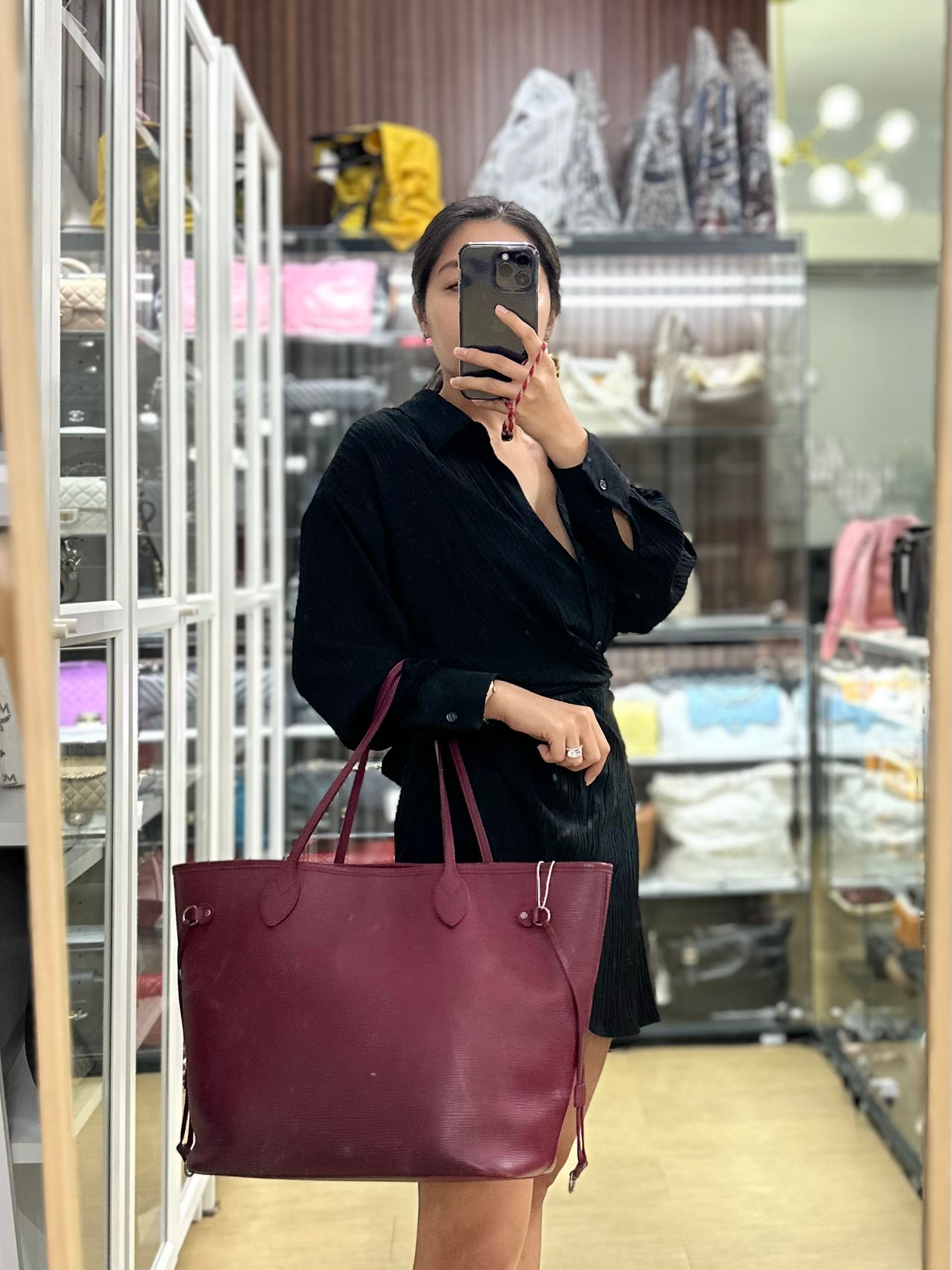 Louis Vuitton Epi Leather Neverfull Bag in Fuchsia (Date Code: FL2133) | Purse Maison Luxury Bags Shop