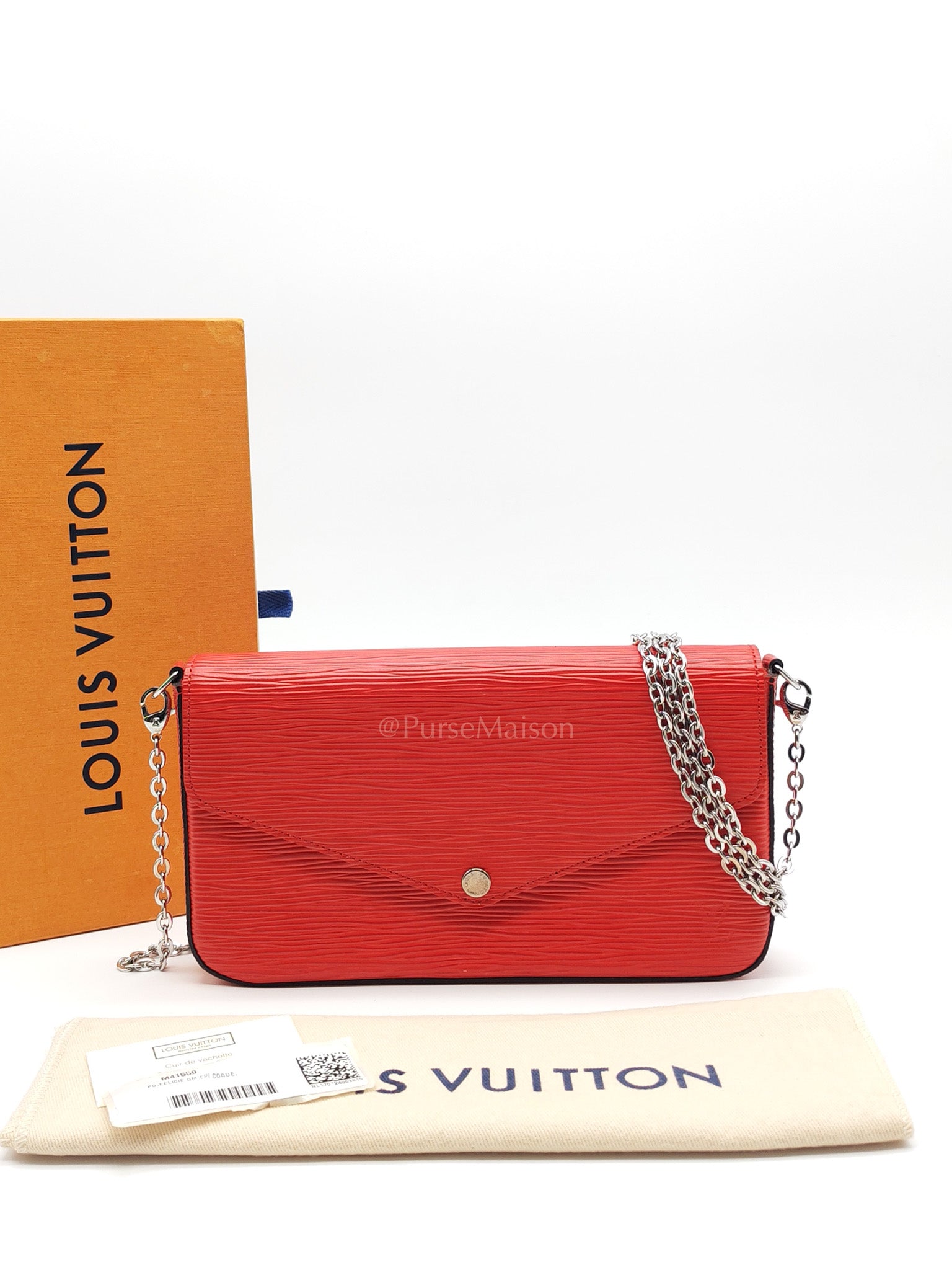 Louis Vuitton Felicie GM in Red Epi Leather Silver Hardware (Date code: TJ0117) | Purse Maison Luxury Bags Shop