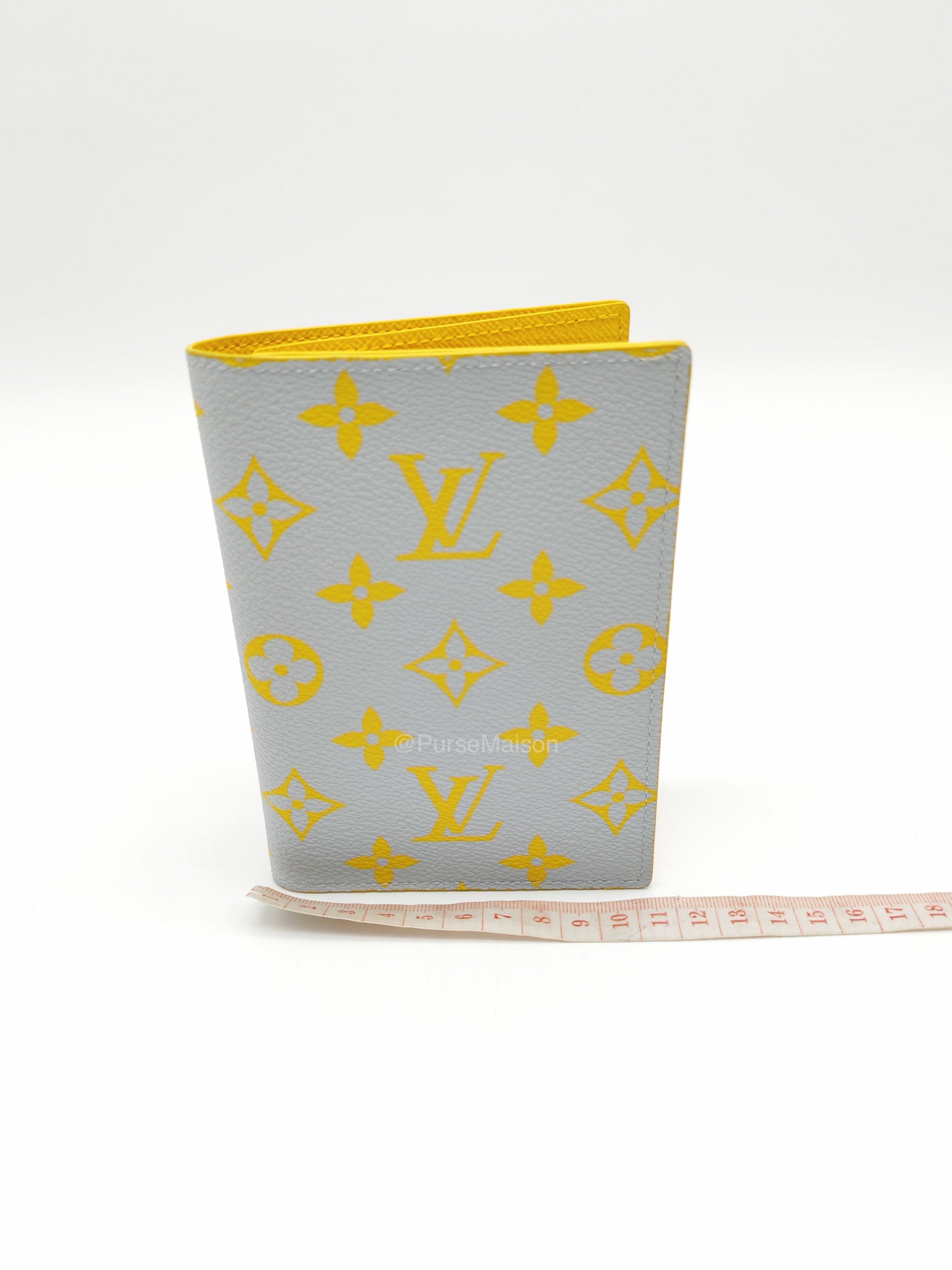 Louis Vuitton Glow Passport Cover in Gray/Yellow Monogram Canvas | Purse Maison Luxury Bags Shop