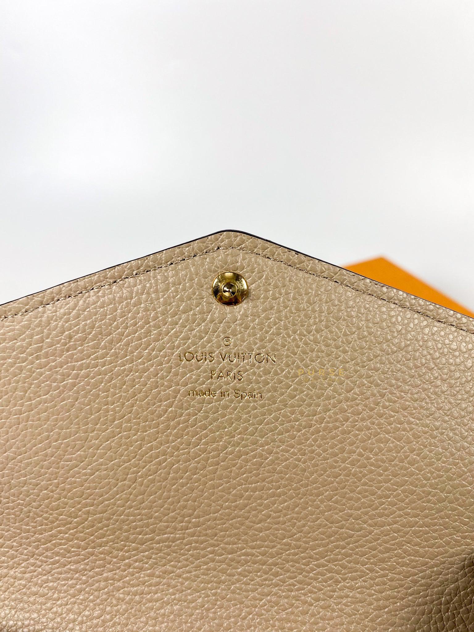 Louis Vuitton Sarah Wallet in Turtledove Monogram Empreinte Canvas (microchip)