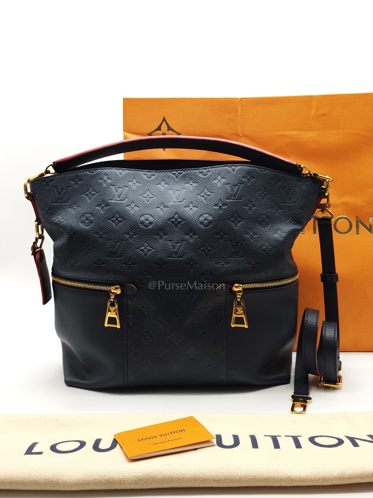 Melie Hobo Bag in Marine Rouge Monogram Empreinte Leather & Gold Hardawre (Datecode: DU3187) | Purse Maison Luxury Bags Shop