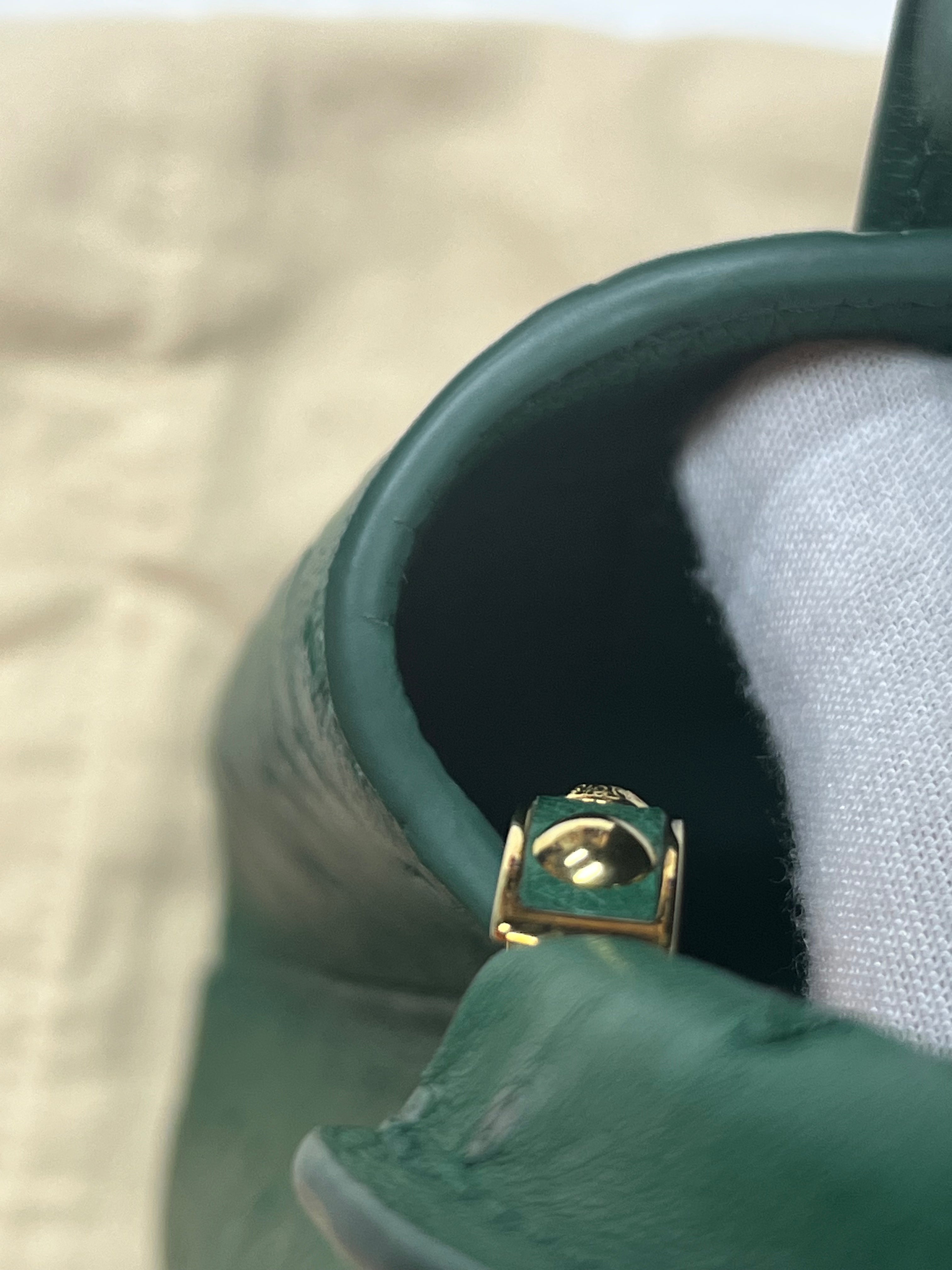 Mini Capuccines in Green Ostrich & Goat Leather Lining (Microchip) | Purse Maison Luxury Bags Shop