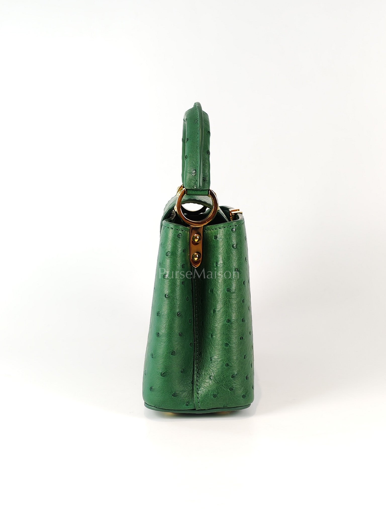 Mini Capuccines in Green Ostrich & Goat Leather Lining (Microchip) | Purse Maison Luxury Bags Shop