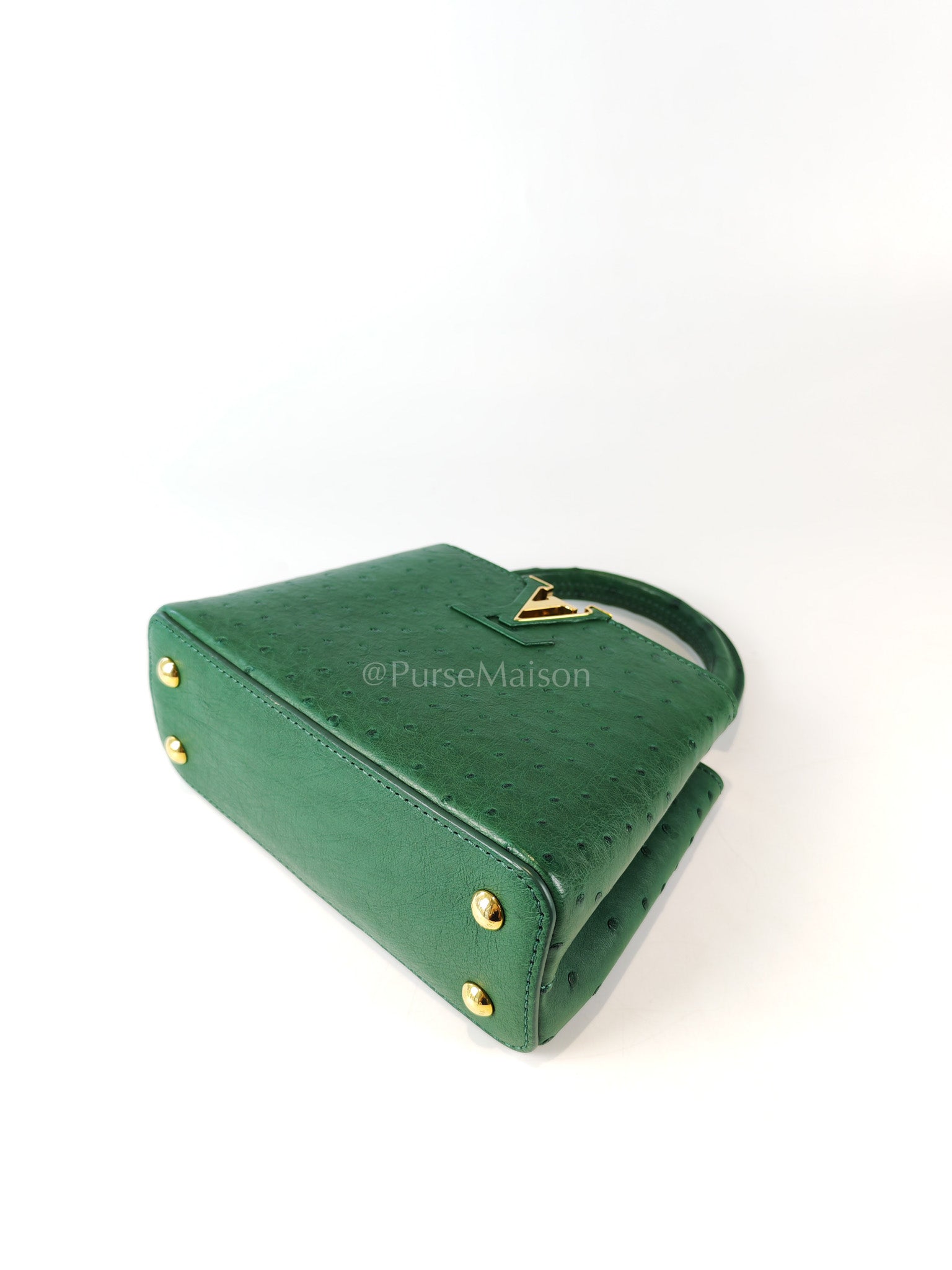 Mini Capuccines in Green Ostrich & Goat Leather Lining (Microchip) | Purse Maison Luxury Bags Shop