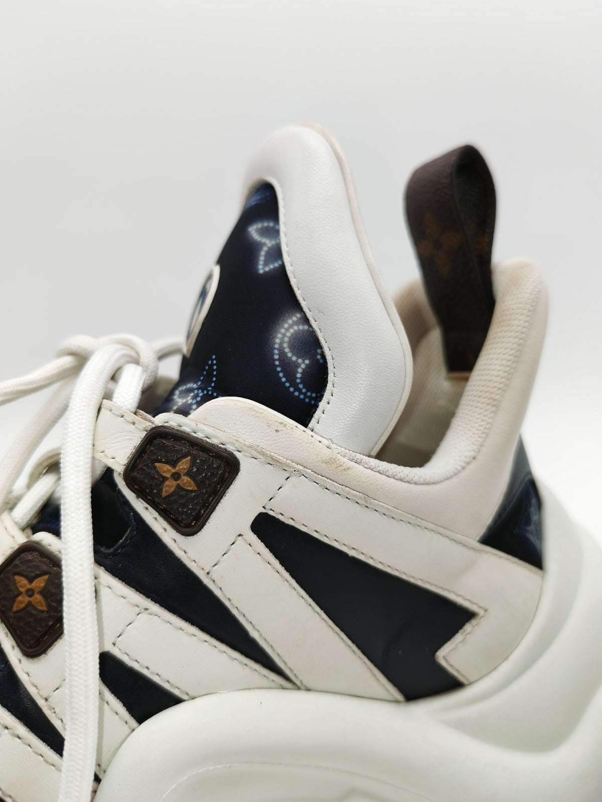 Louis Vuitton Monogram Archlight Sneakers in White and Navy Blue Size 37 EU (24cm) | Purse Maison Luxury Bags Shop