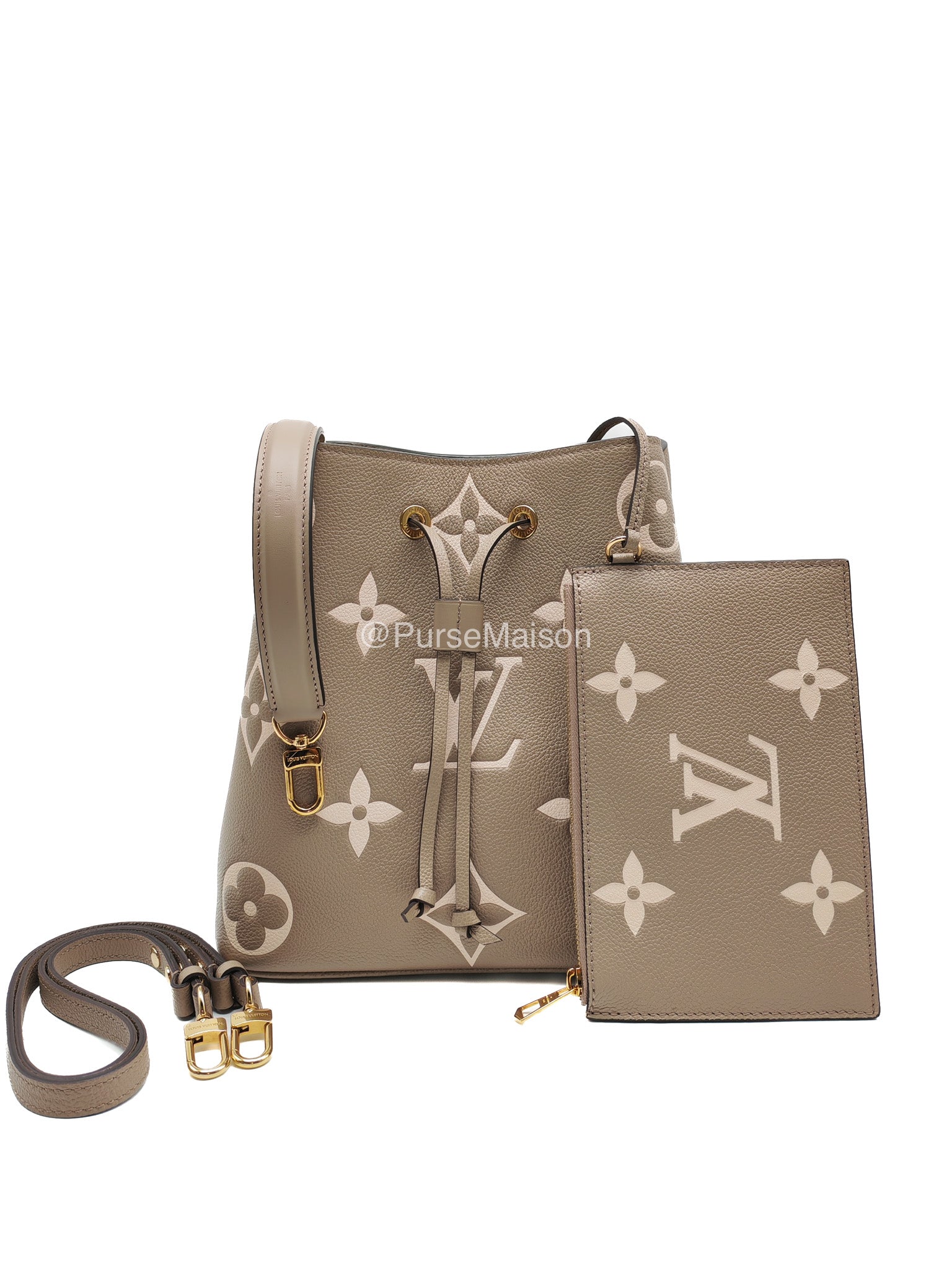 Louis Vuitton Neo Noe MM in Bicolor Monogram Tourterelle Empreinte Leather (Microchip) | Purse Maison Luxury Bags Shop