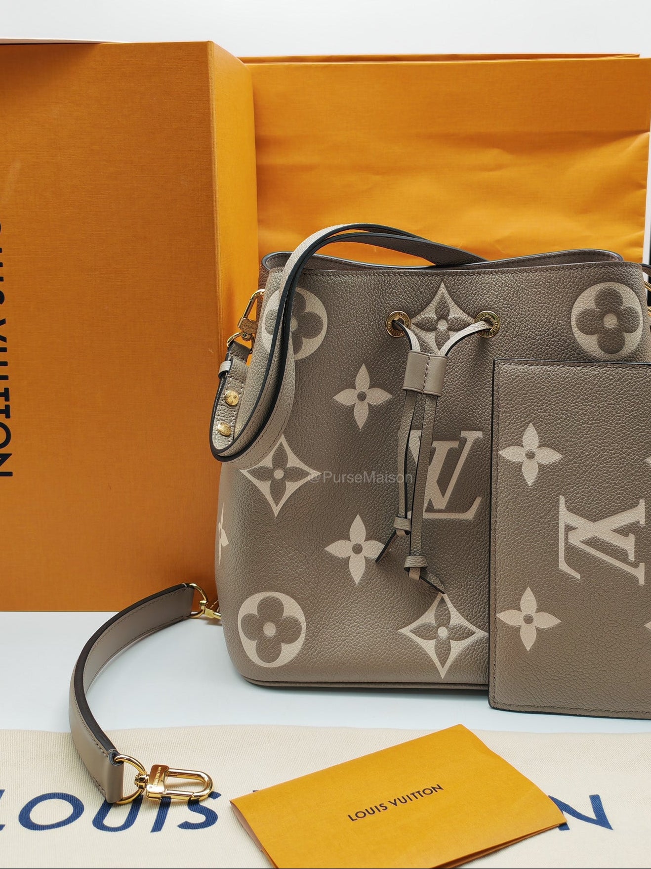 Louis Vuitton Neo Noe MM Tourterelle Empriente Leather Bucket Bag (microchip) | Purse Maison Luxury Bags Shop