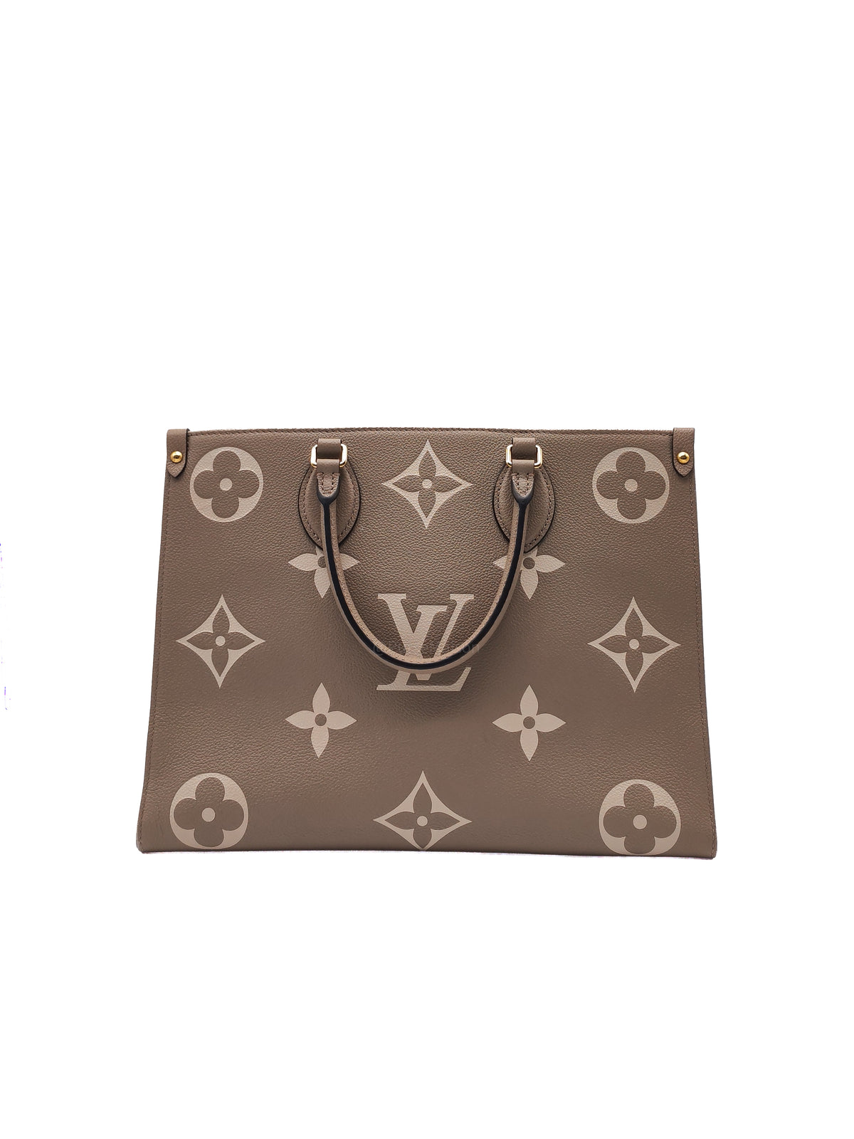 Louis Vuitton OntheGo (OTG) MM in Tourterelle/Creme Monogram Empriente Leather and Gold Hardware Microchip | Purse Maison Luxury Bags Shop