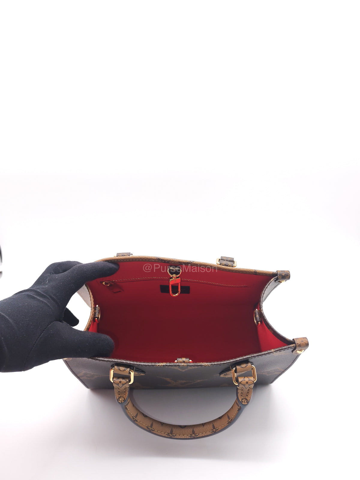 Louis Vuitton OnTheGo (OTG) PM in Reverse Monogram Canvas and Gold Hardware Microchip | Purse Maison Luxury Bags Shop