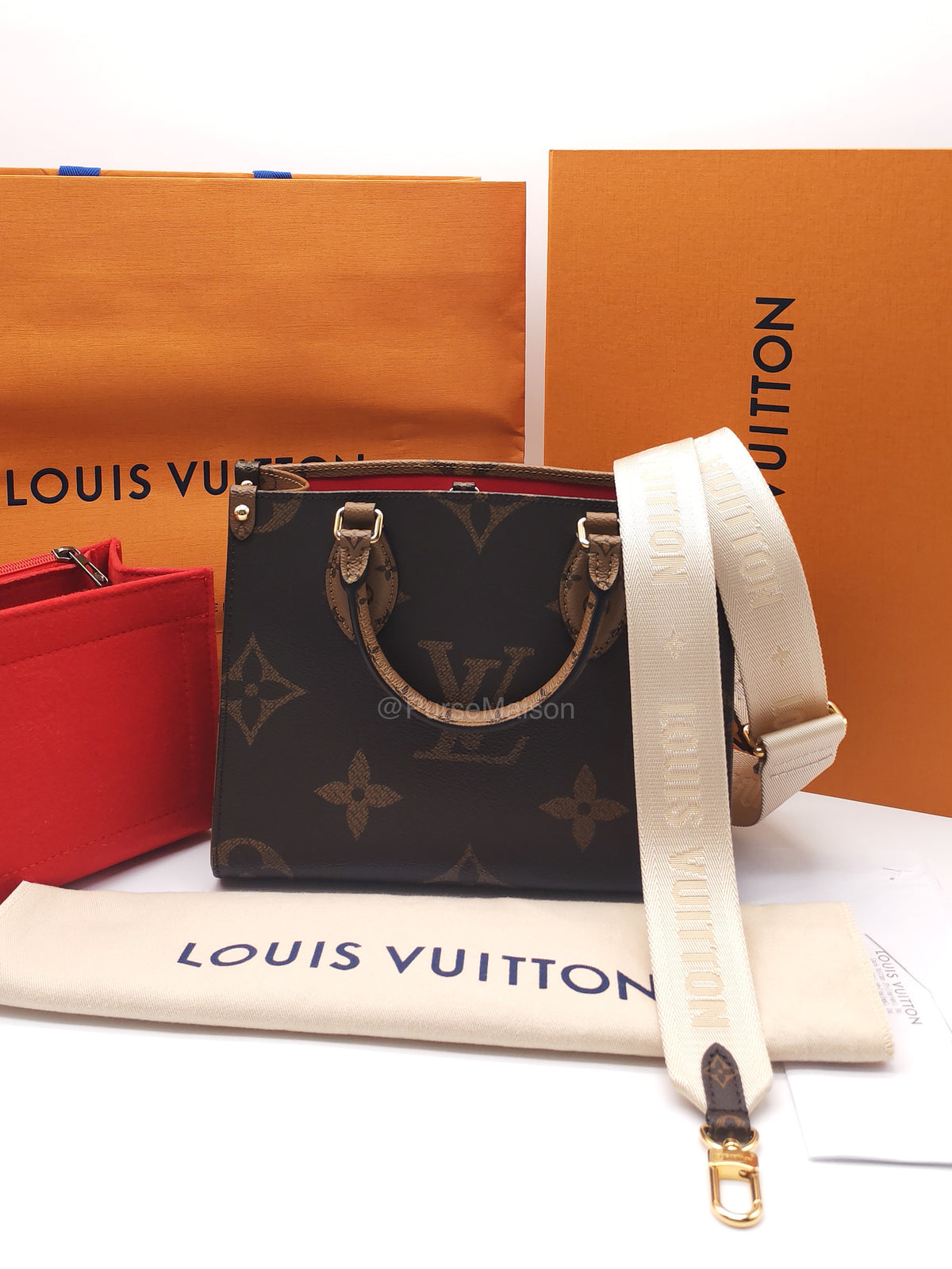 Louis Vuitton OnTheGo (OTG) PM in Reverse Monogram Canvas and Gold Hardware Microchip | Purse Maison Luxury Bags Shop