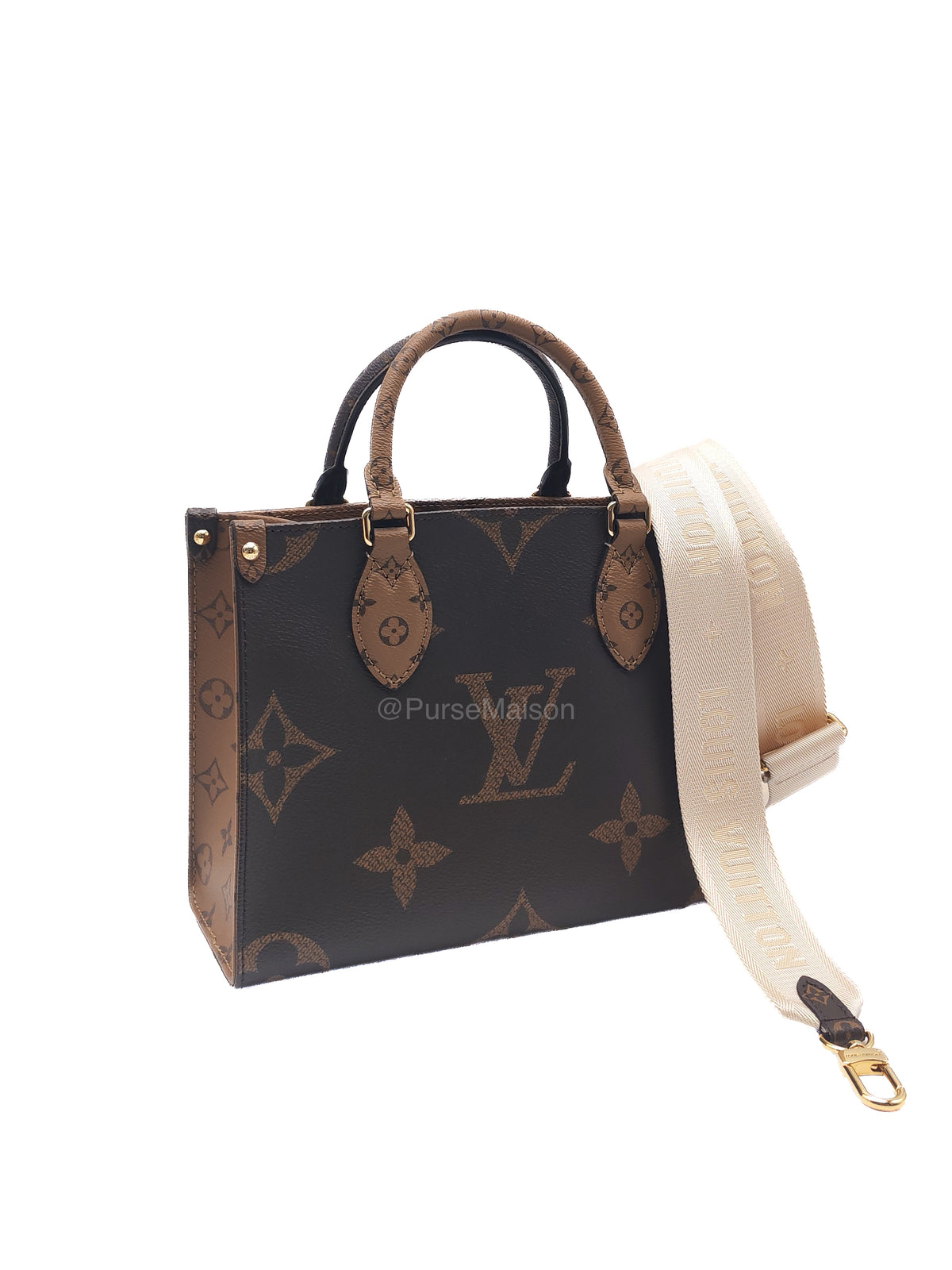 Louis Vuitton OnTheGo (OTG) PM in Reverse Monogram Canvas and Gold Hardware Microchip | Purse Maison Luxury Bags Shop