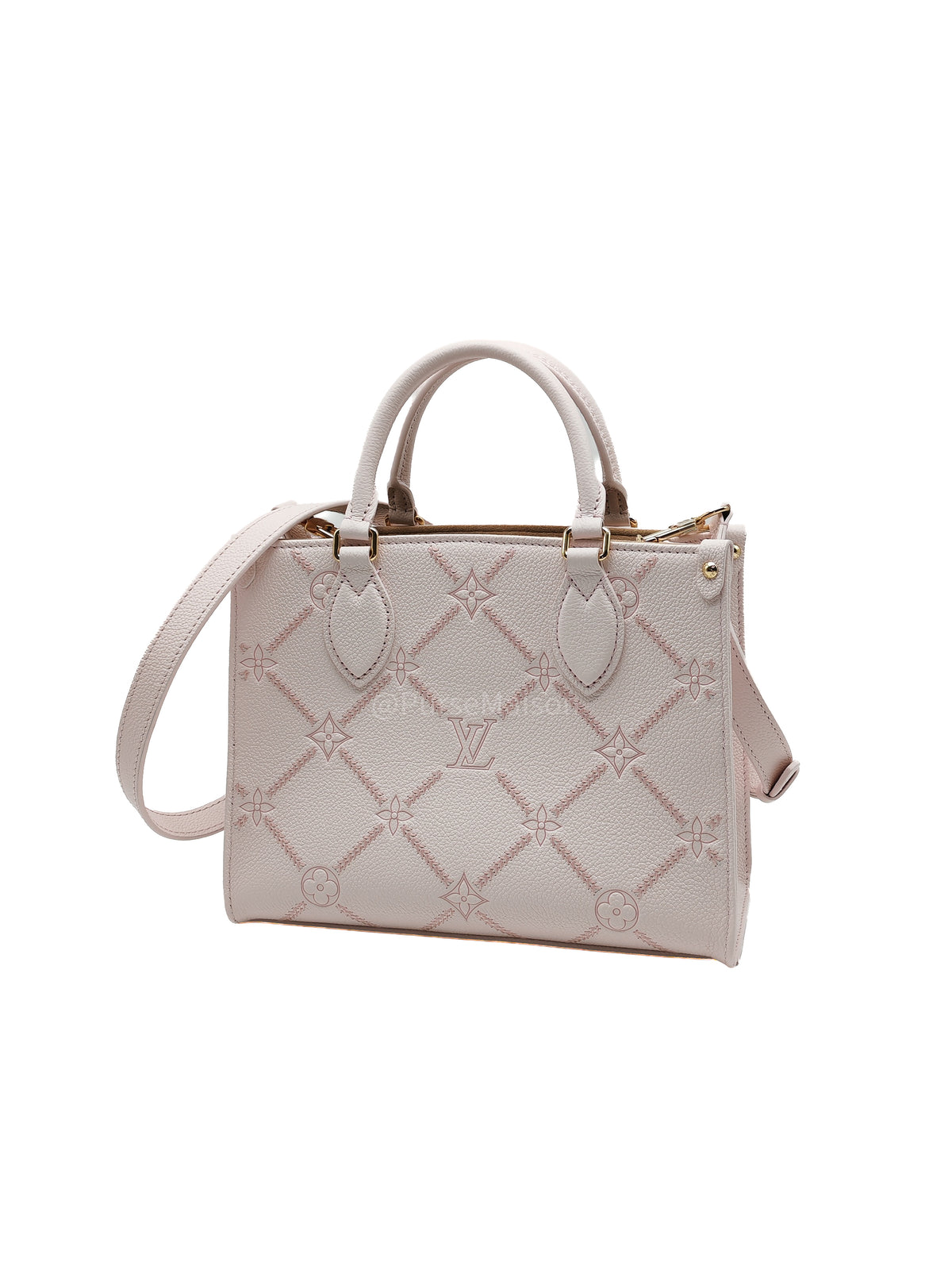 Louis Vuitton OnTheGo PM in Pale Pink Monogram Empreinte Couture Cowhide Leather and Gold Hardware Microchip | Purse Maison Luxury Bags Shop